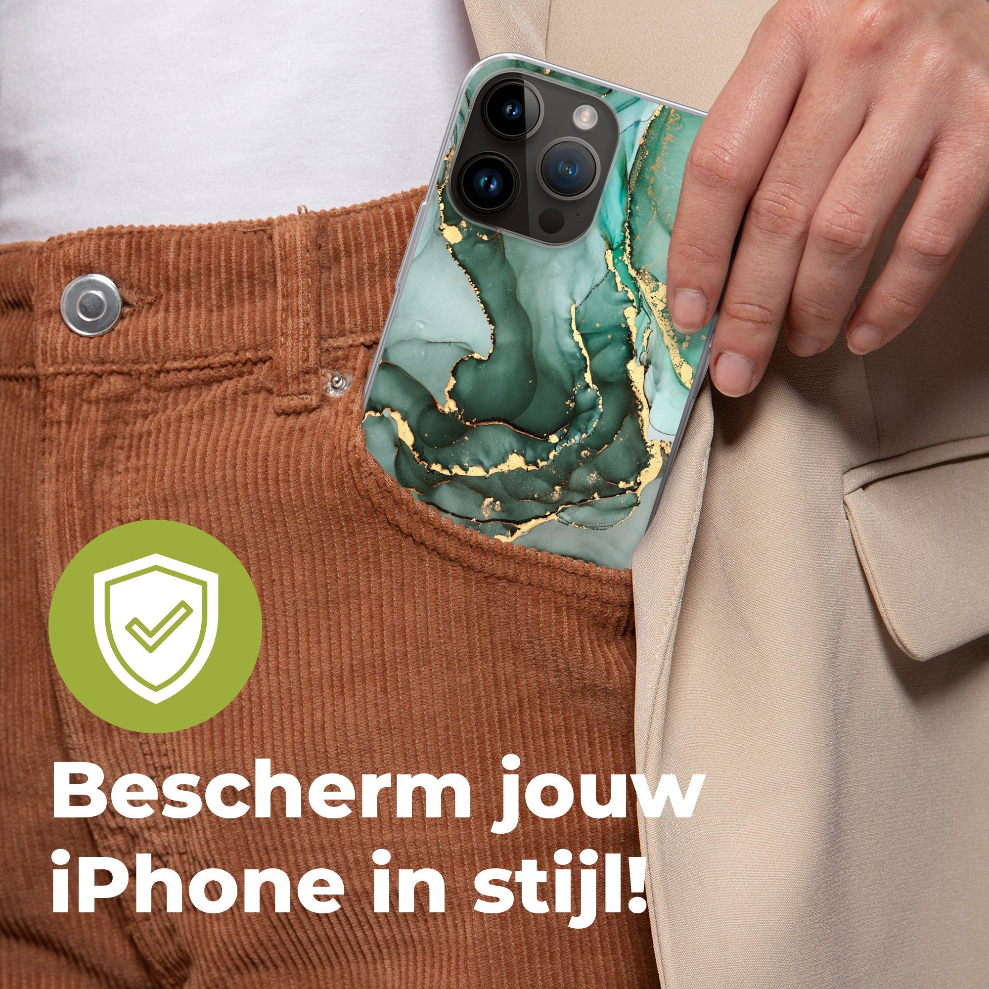 MuchoWow Handyhülle für Apple iPhone 14 Pro Max Gold - Marmor - Grün - Luxus - Marmoroptik, Smartphone-Bumper, Print, Handy Schutzhülle Dünn
