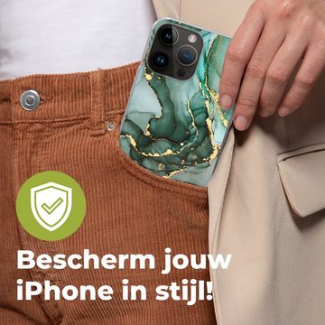 MuchoWow Handyhülle Gold - Marmor - Grün - Luxus - Marmoroptik - Grau, Handyhülle Telefonhülle Apple iPhone 14 Pro Max