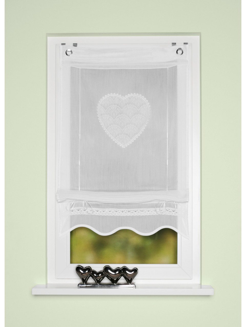 HOME WOHNIDEEN Bändchenrollo Bändchenrollo bestickt Corazon weiß 130 x 60 cm
