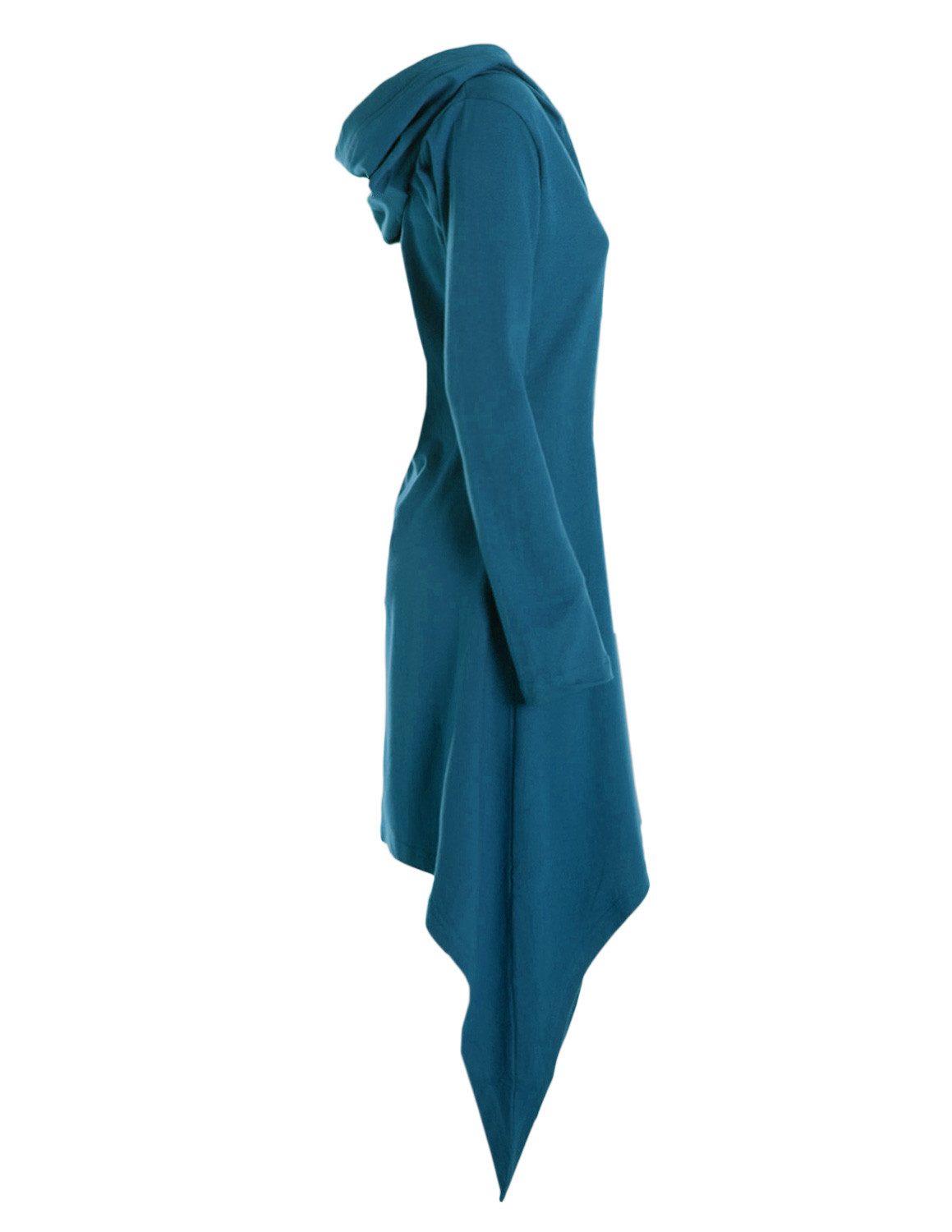Vishes Langjacke Zipfeljacke Asymmetrischer Boho Cardigan mit Kapuze und Holzknöpfen Alternative Bekleidung, Ethno, Hippie, Retro Style