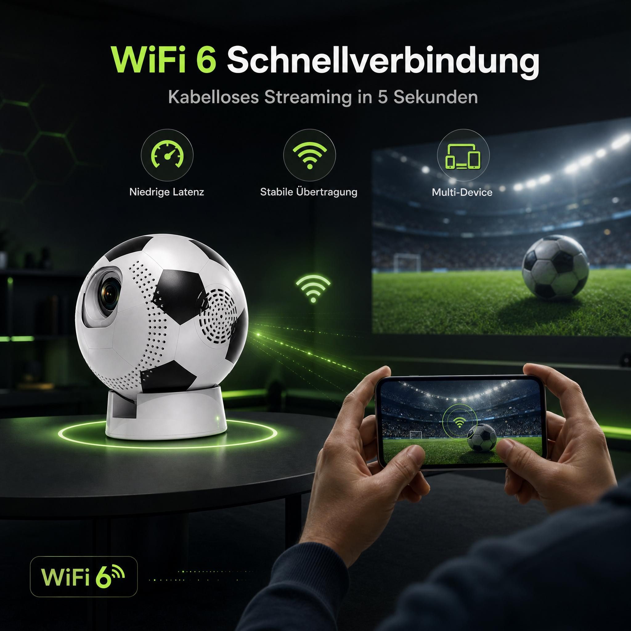 Kityhome 4K 1080P WiFi FOOTBALL PROJEKTOR Mini-Beamer (3000 lm, 1080p px, Hochauflösende Anzeige,Fußballform)