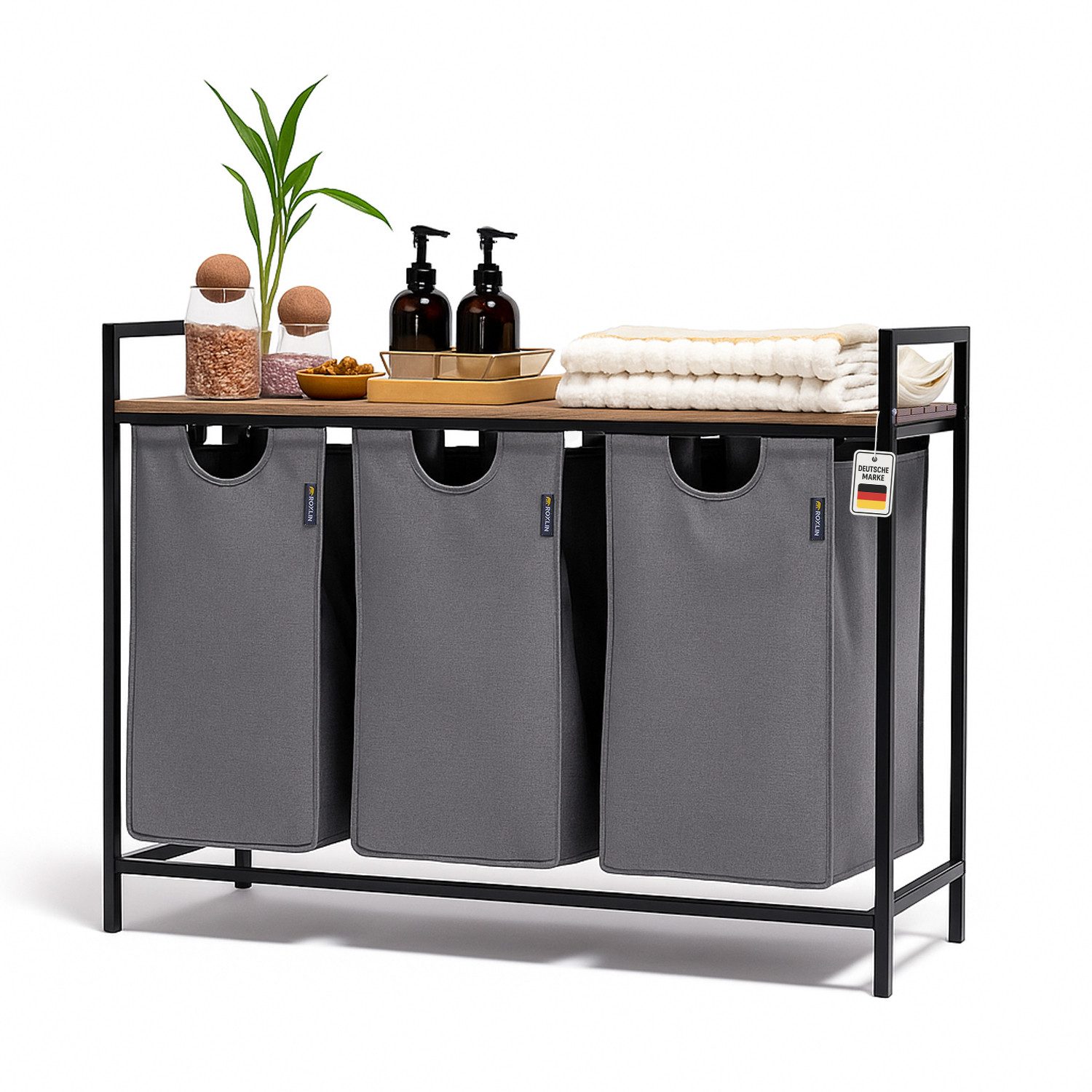 Roxlin Wäschekorb Wäschekorb 3 Fächer – Wäschesammler mit Deckel & Ablage günstig online kaufen