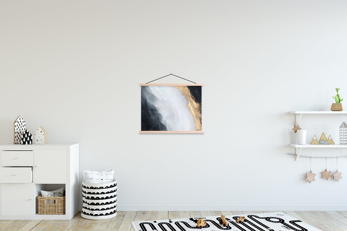 Textilposter Wohnzimmer, - Schwarz Magnetisch Farbe (1 - braun Marmor, Poster für St), Abstrakt - - MuchoWow Bilderleiste, Posterleiste, | braun Gold
