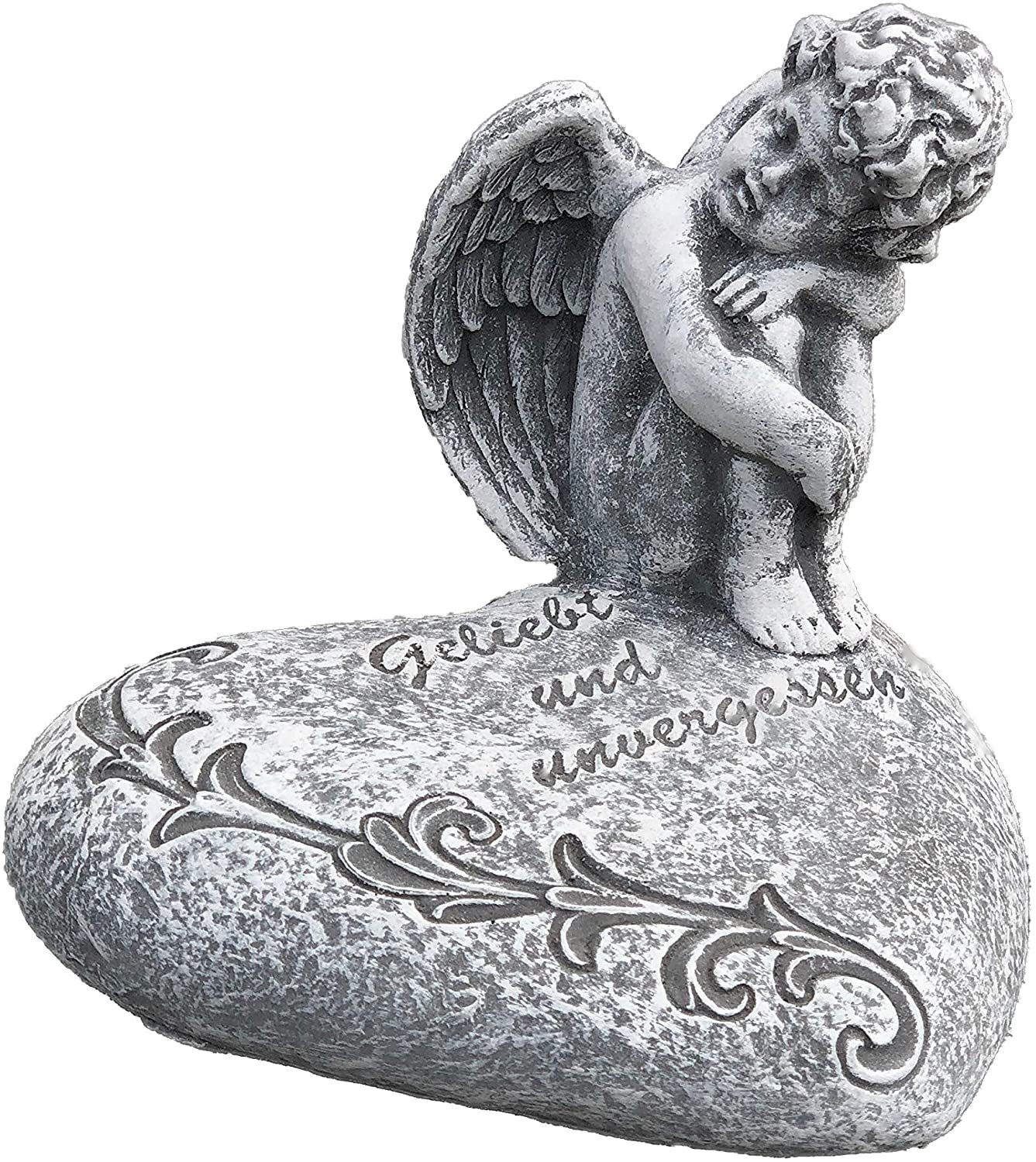Engelfigur Unvergessen auf Steinfigur Engel Herz and und Geliebt Style Stone