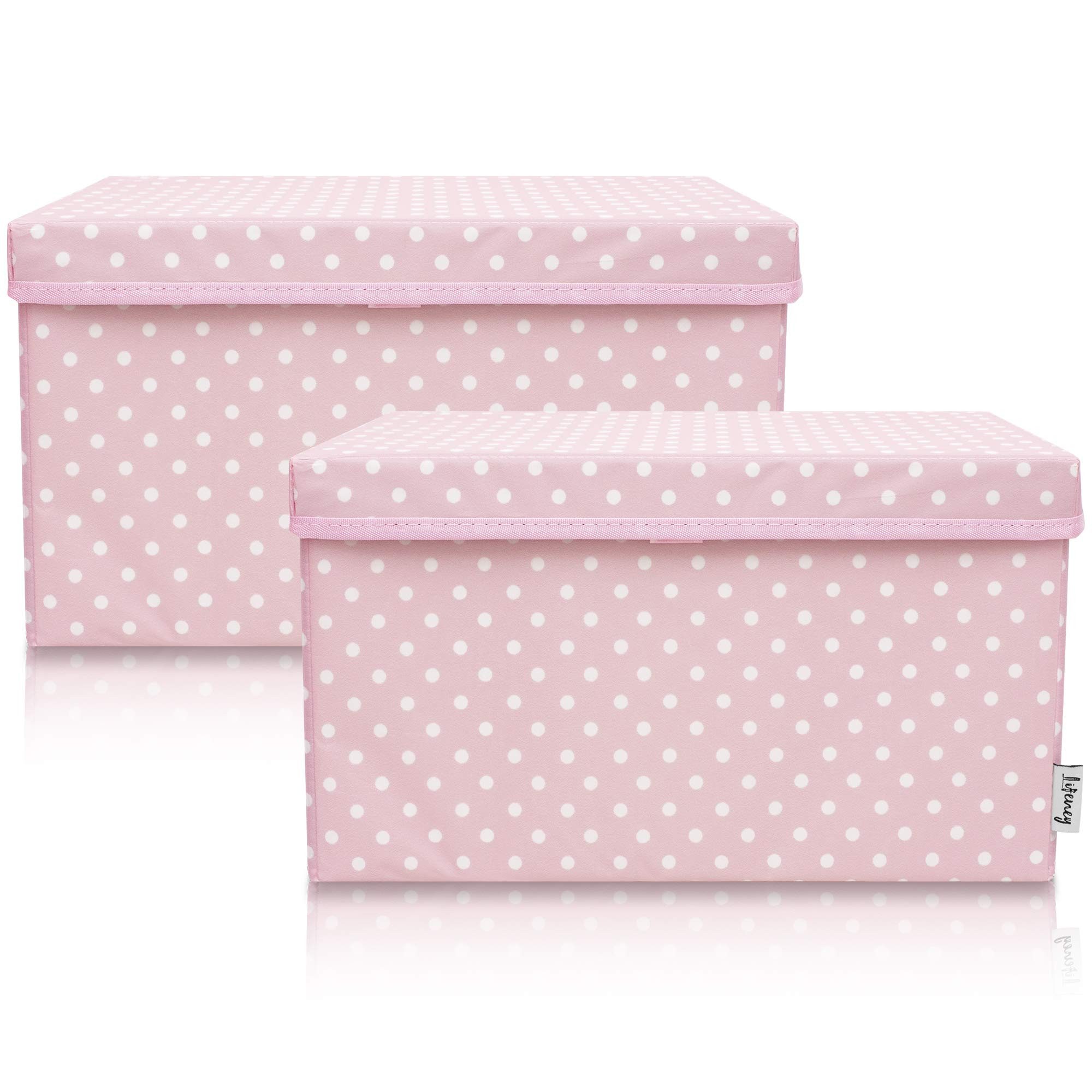 Lifeney Aufbewahrungsbox Aufbewahrungsbox Kinder 2er-Set 37x25x21cm für Kinderzimmer, Rosa Punkte, ideal für Wohnbereich