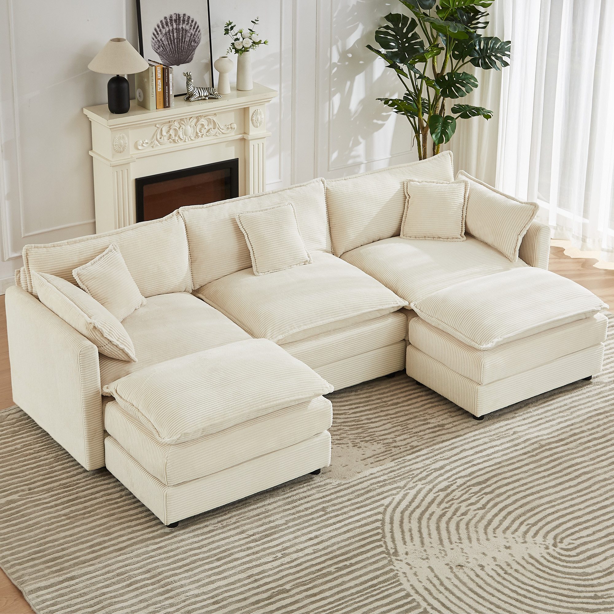 Jiexi Wohnlandschaft Modulares Sofa Kord Ecksofa Wohnlandschaft flexibel L- & U-Form