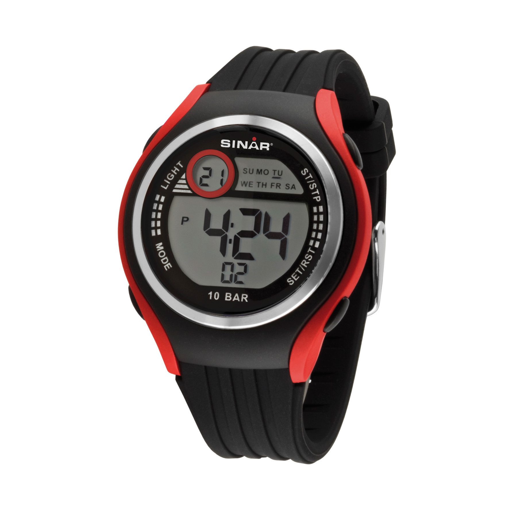 SINAR Digitaluhr XF-66 Jugenduhr Sportuhr Silikonband 10 bar, digital sportlich modern Geschenkidee Jugend Ø 44 mm