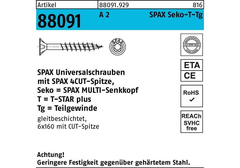 SPAX Senkschraube Schraube R 88091 Senkkopf T-STAR TG 5 x 40/27-T20 A 2 | Schrauben