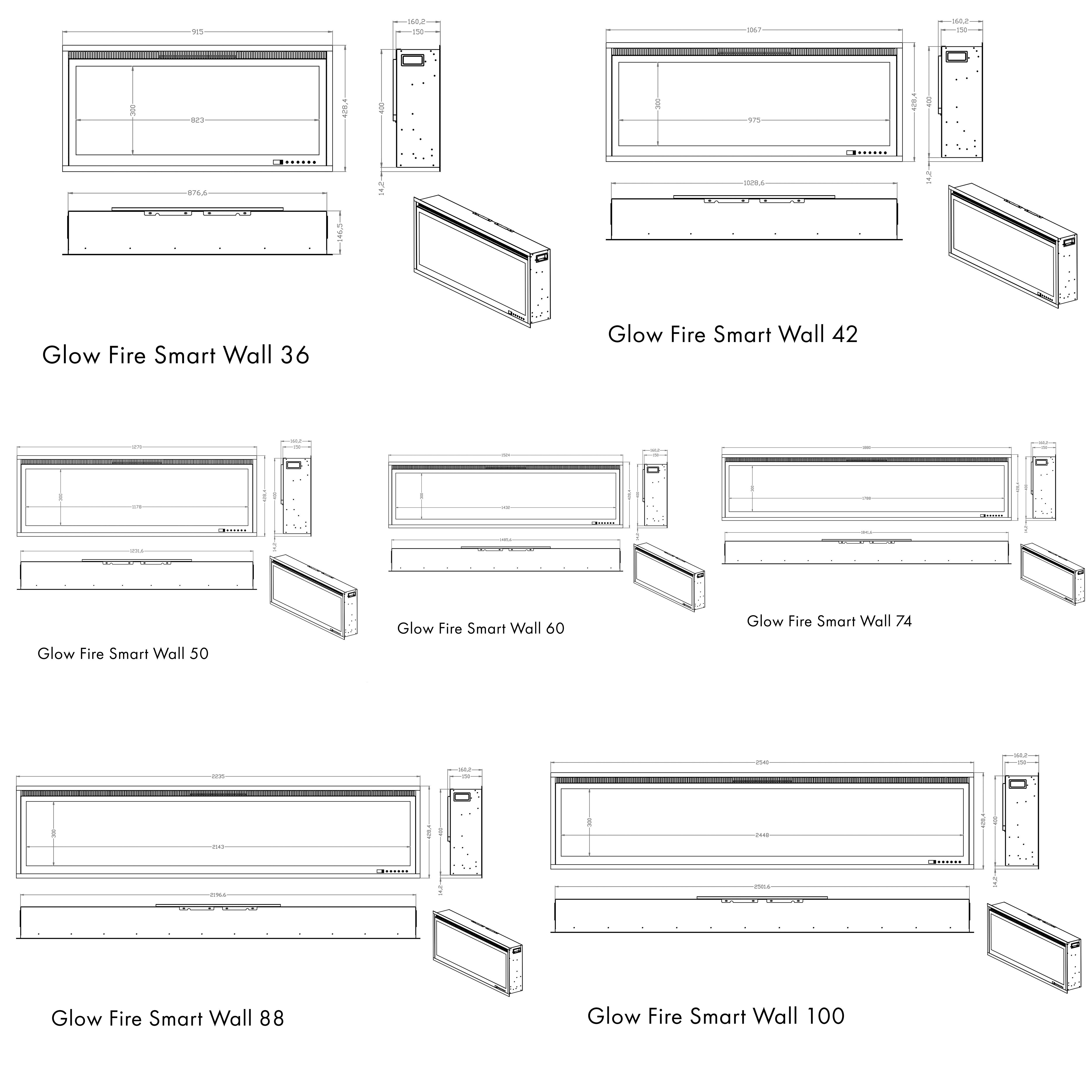 GLOW FIRE Elektrokamin Glow Fire Smart Wall Elektrokamin Einbau LED, Elektrischer Kamin mit Fernbedienung, Timer, 3D Flammenspiel, LED Feuer