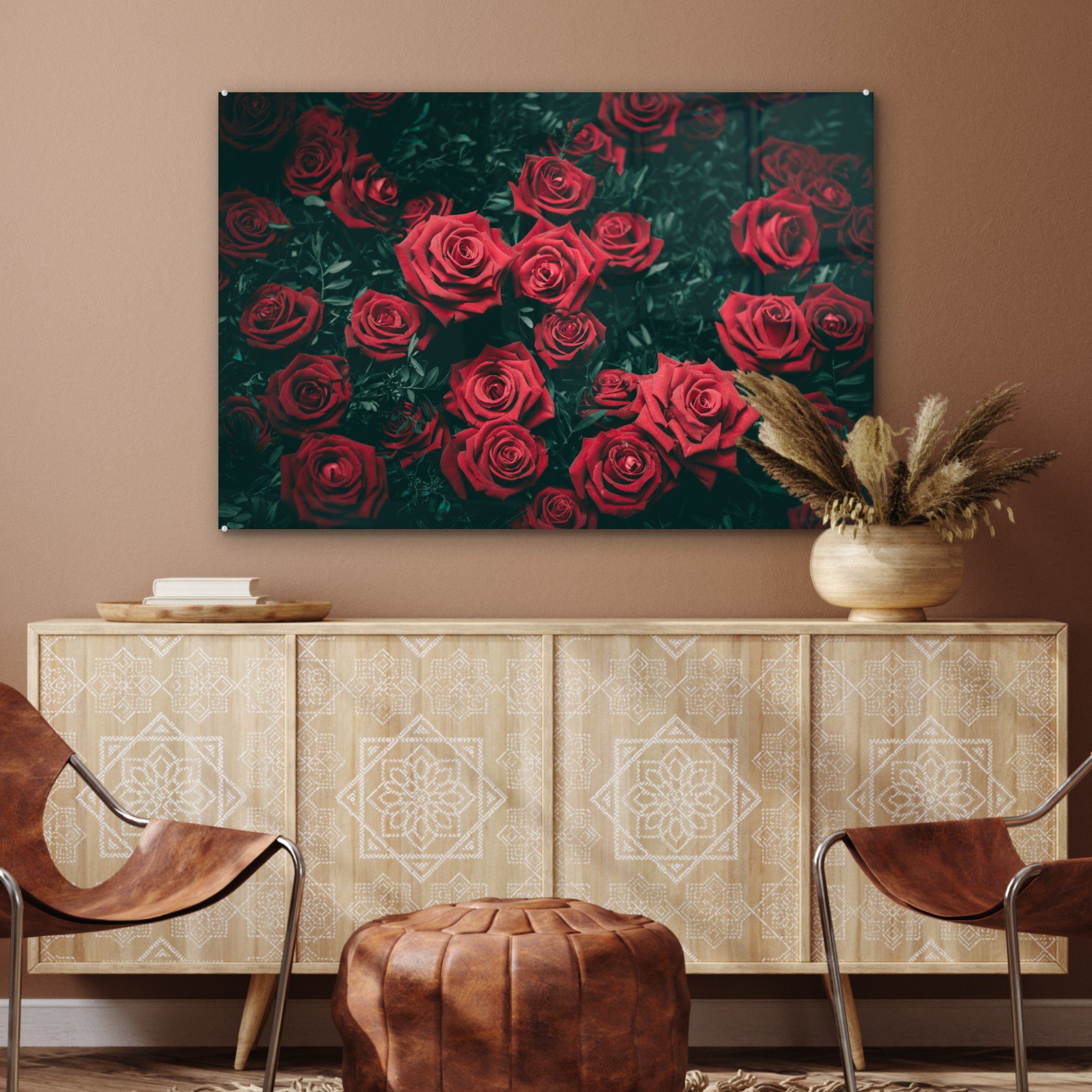 (1 - Wohnzimmer Schlafzimmer Acrylglasbilder Rosen MuchoWow Blumen & - St), Acrylglasbild Rot,