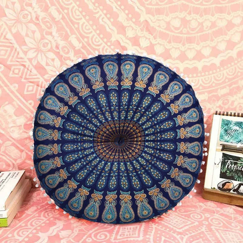 Casa Moro Sitzkissen Orientalisches Yogakissen Mandala Saira Ø55cm aus reiner Baumwolle, Handmade, Kunsthandwerk, Der Preis gilt für ein Yogakissen