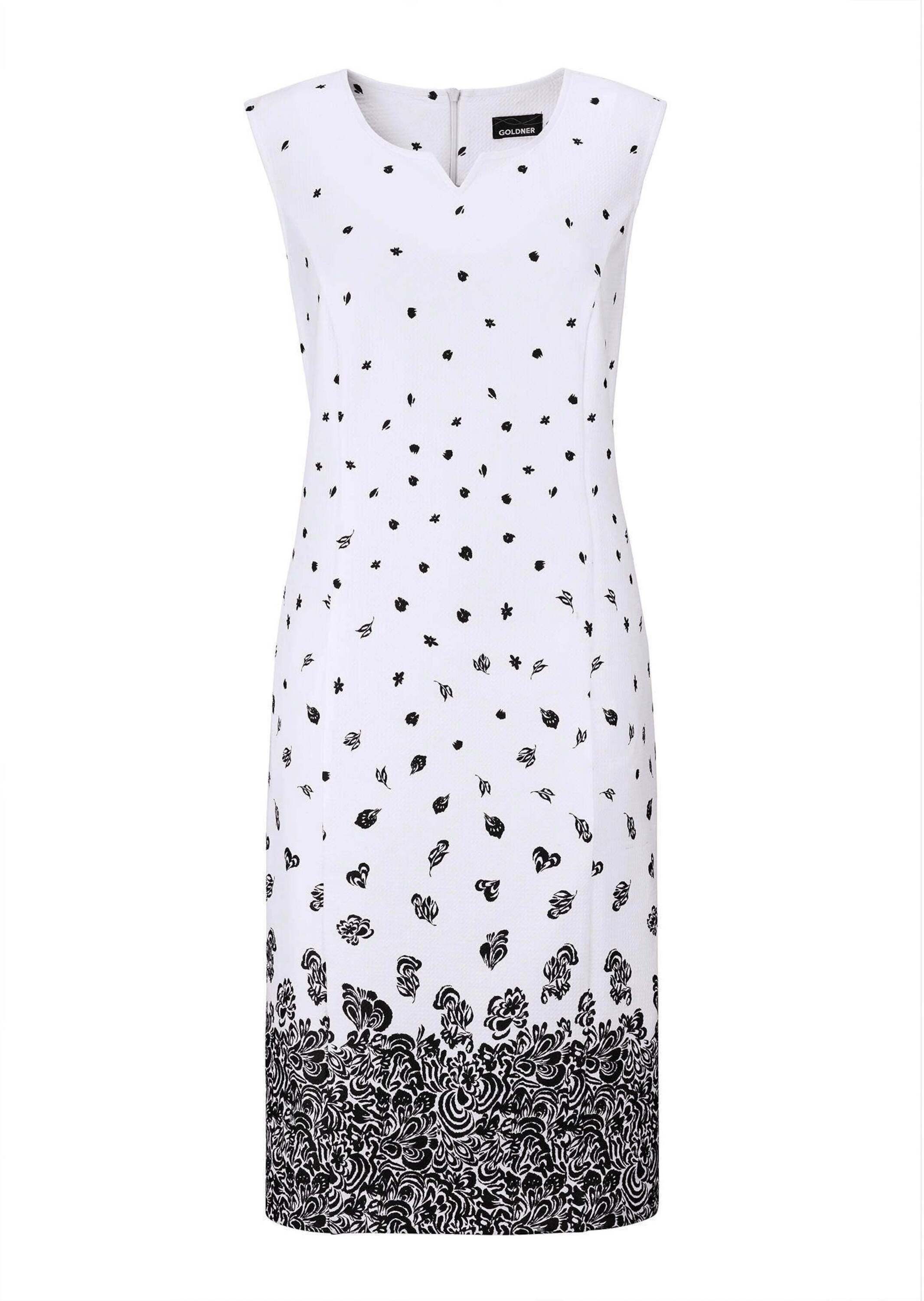 GOLDNER Abendkleid Etuikleid mit Blumenprint, Jerseyqualität Midi-Kleid mit Gehschlitz, Rundhalsausschnitt
