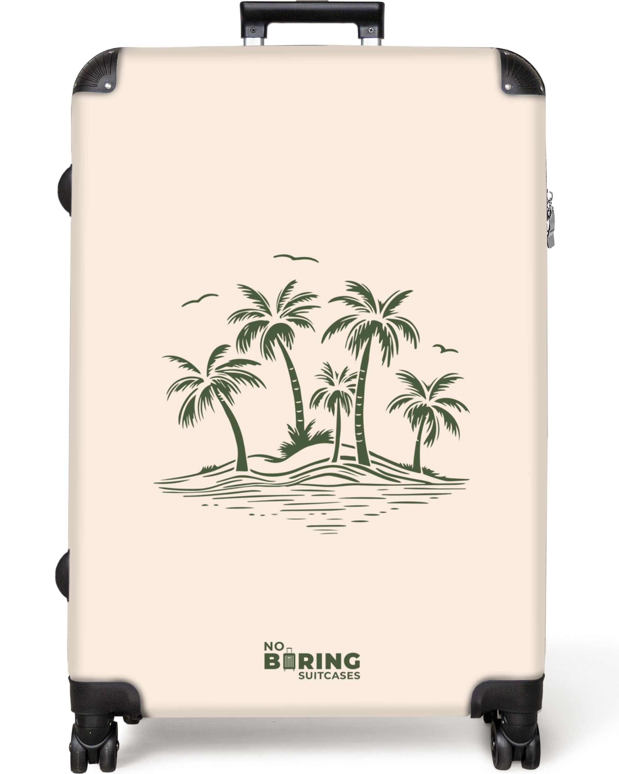 NoBoringSuitcases.com© Hartschalen-Trolley Beige mit grünen Palmen günstig online kaufen