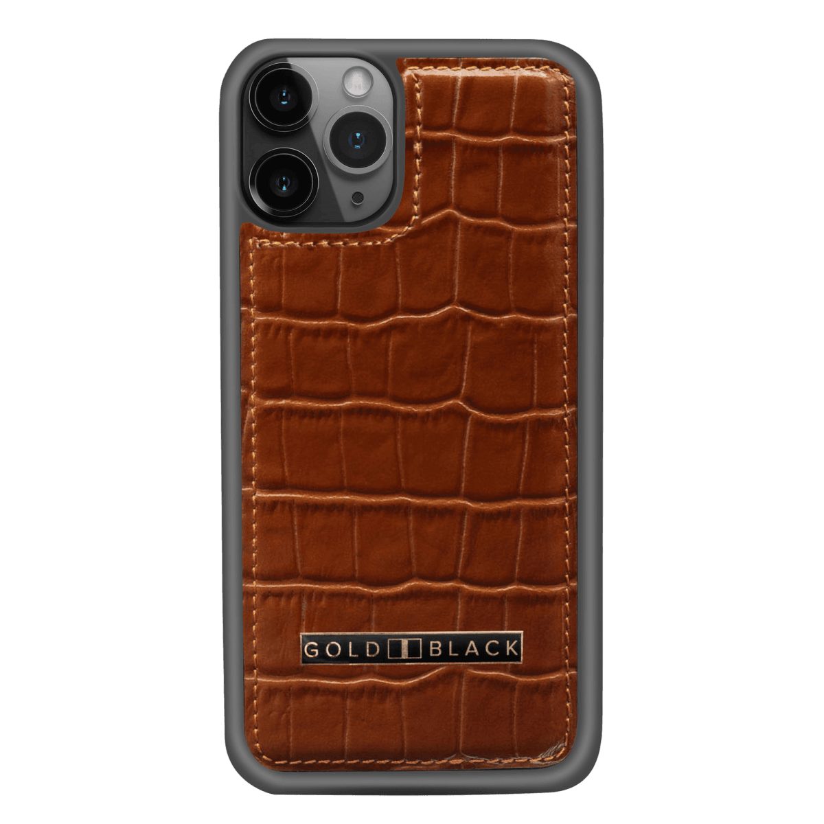 GOLDBLACK Handyhülle GOLDBLACK iPhone 11 Pro Lederhülle KROKO-PRÄGUNG Braun
