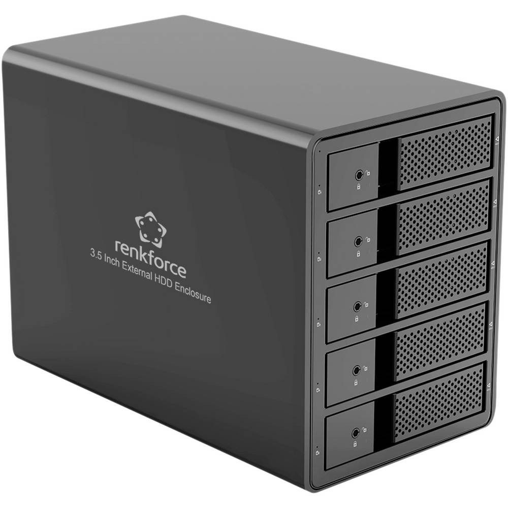 Renkforce Festplatten-Gehäuse 8.9 cm (3.5 Zoll) Festplattengehäuse 5 Bay 3.5 Zoll USB-A (USB 3.0), Metall-Gehäuse, UASP Unterstützung