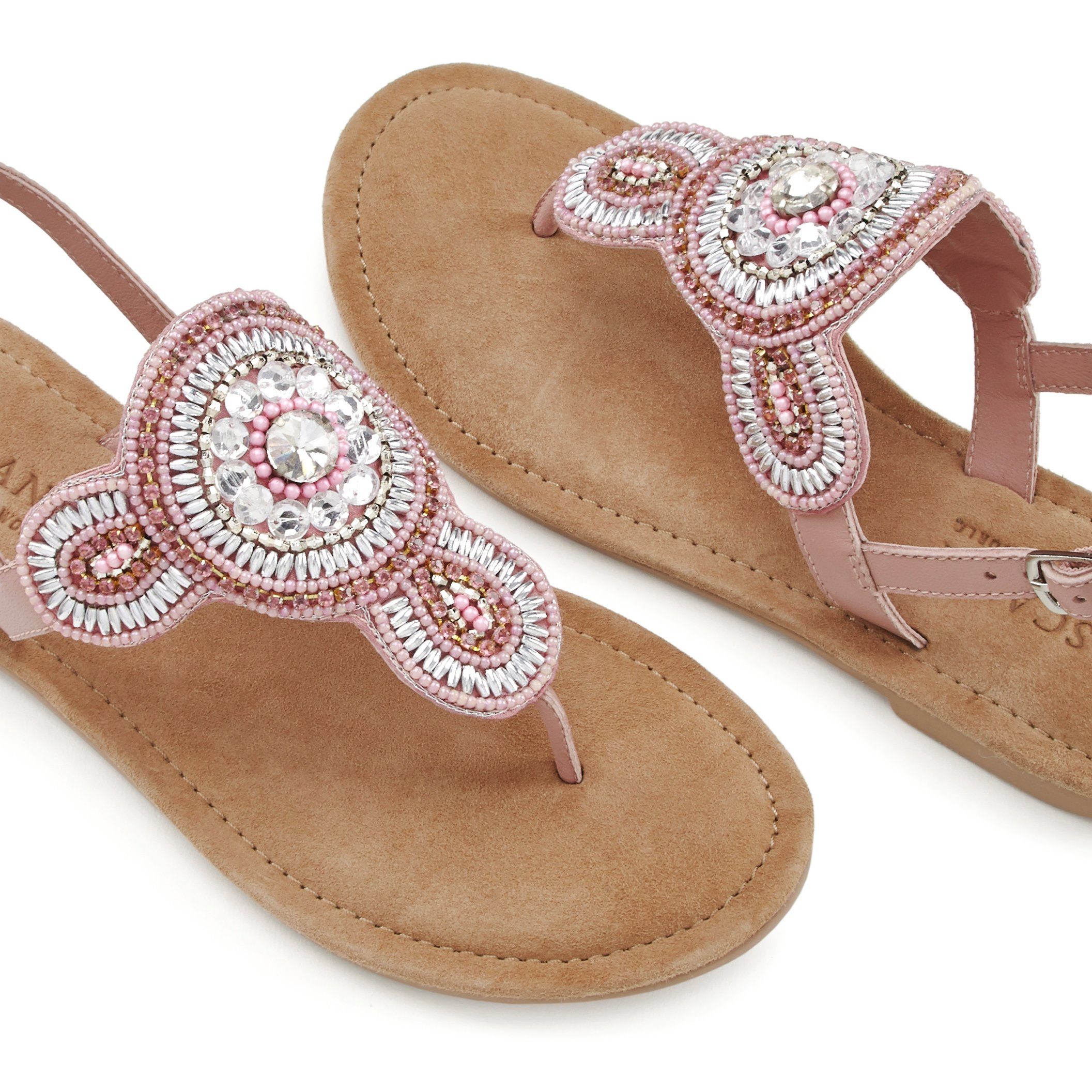 LASCANA Sandalette, Sommerschuh, offener Schuh, Zehentrenner Sandale, Pantolette in Glitzer-Optik und softer Lederinnensohle