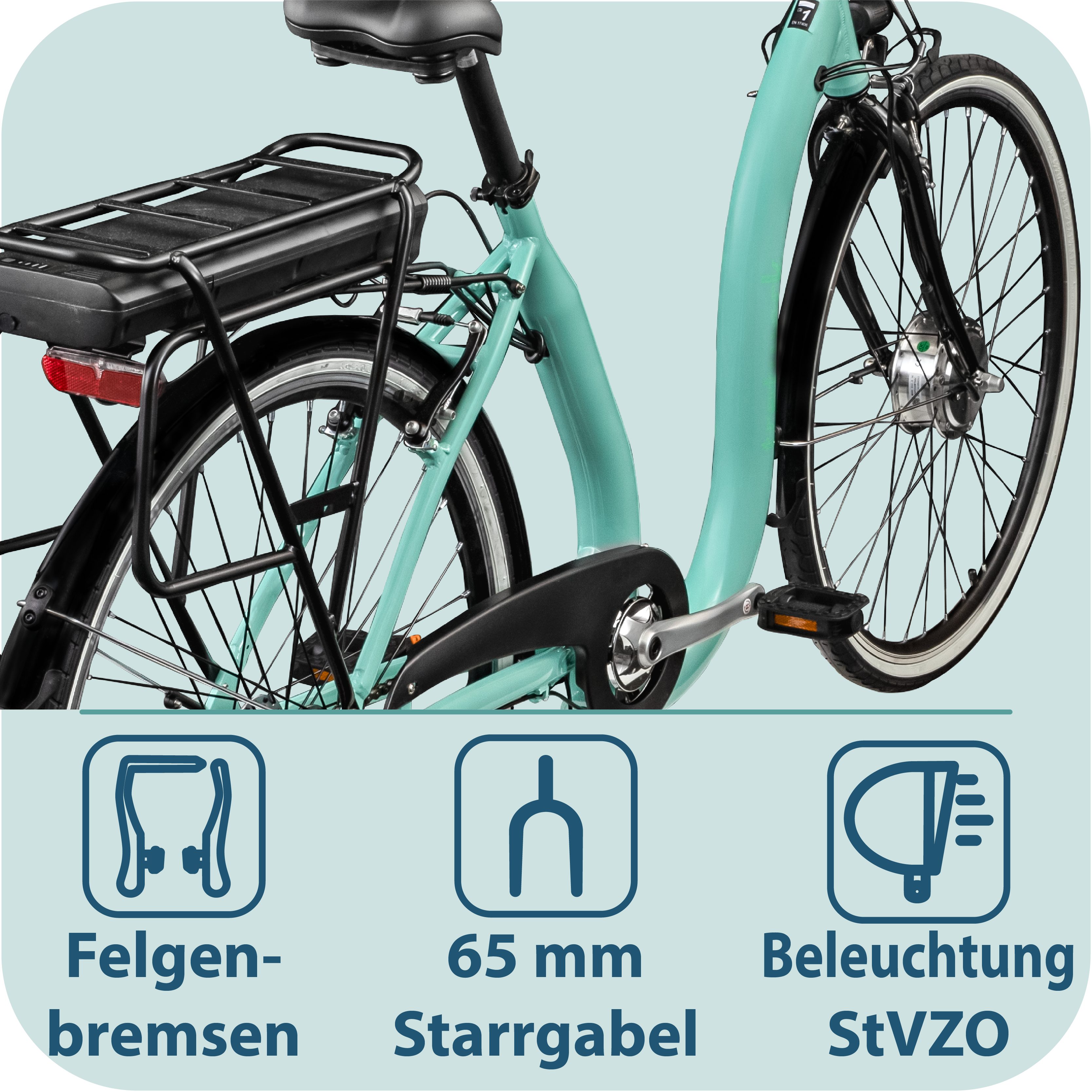 Tretwerk E-Bike Cityrad Linea, 3 Gang, Nabenschaltung, Frontmotor, 374 Wh, tiefer Einstieg
