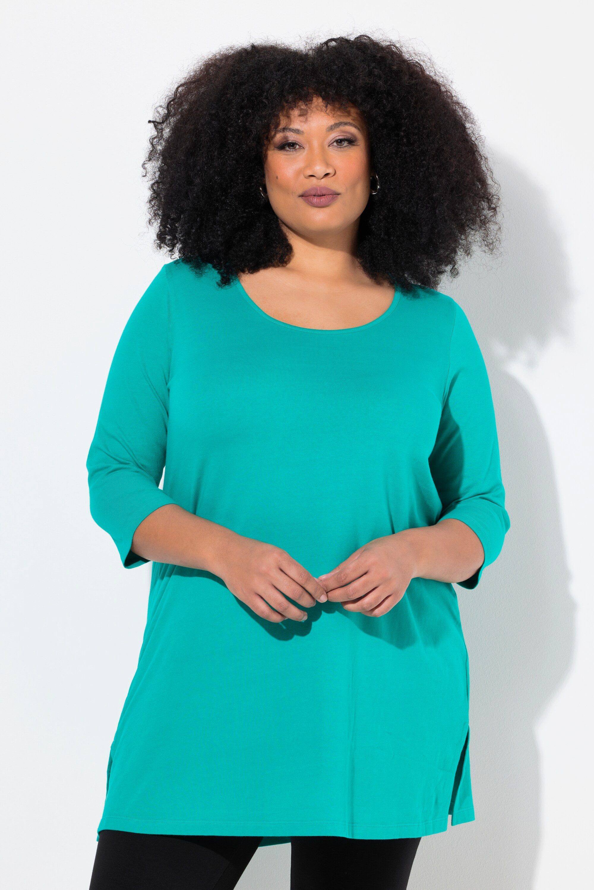 Ulla Popken Longshirt Longshirt A-Linie Rundhalsausschnitt 3/4-Arm günstig online kaufen