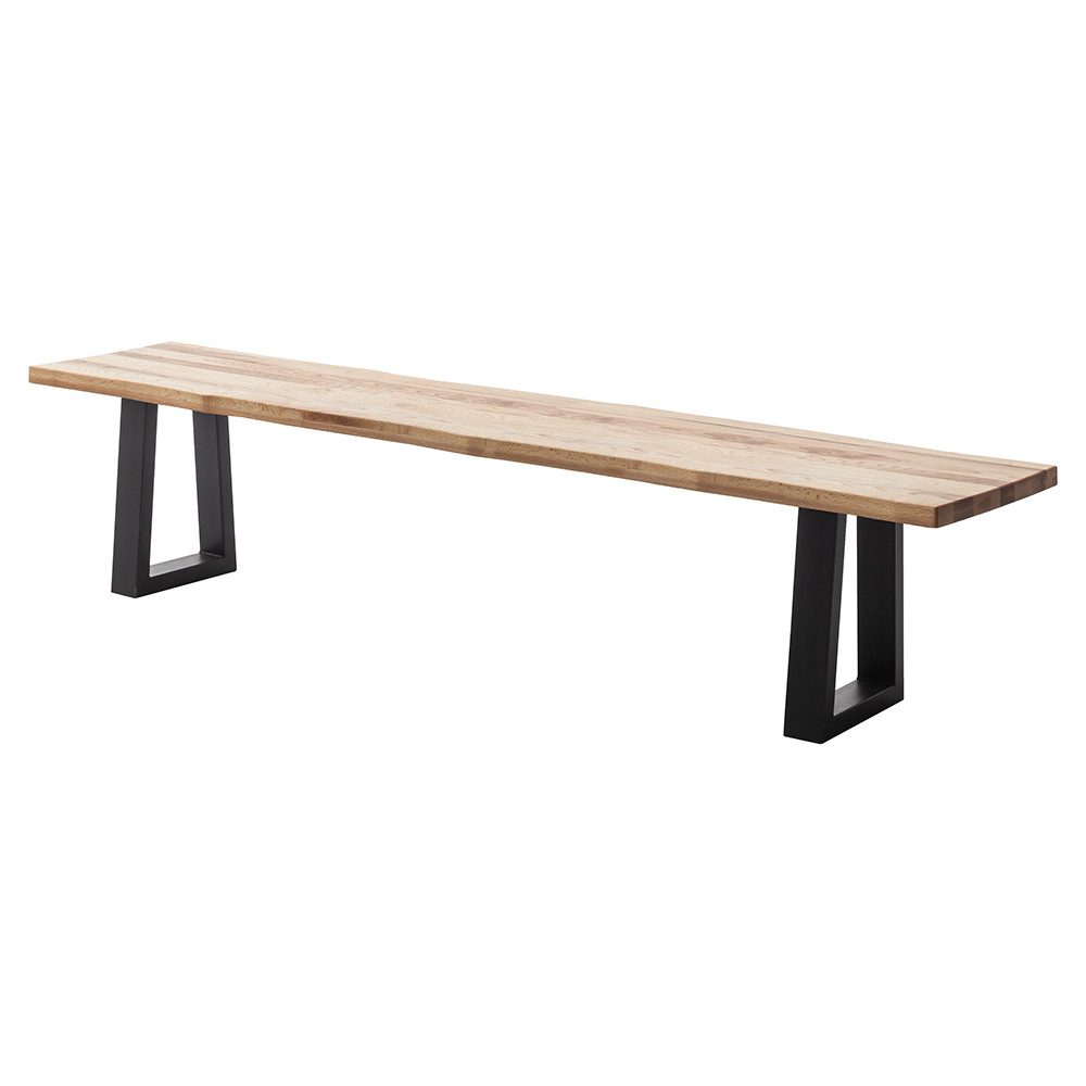 Lomadox Sitzbank PARACATU-06, Massivholz, Trapez-Gestell, Baumkantenoptik, Eiche geölt, 200x40cm
