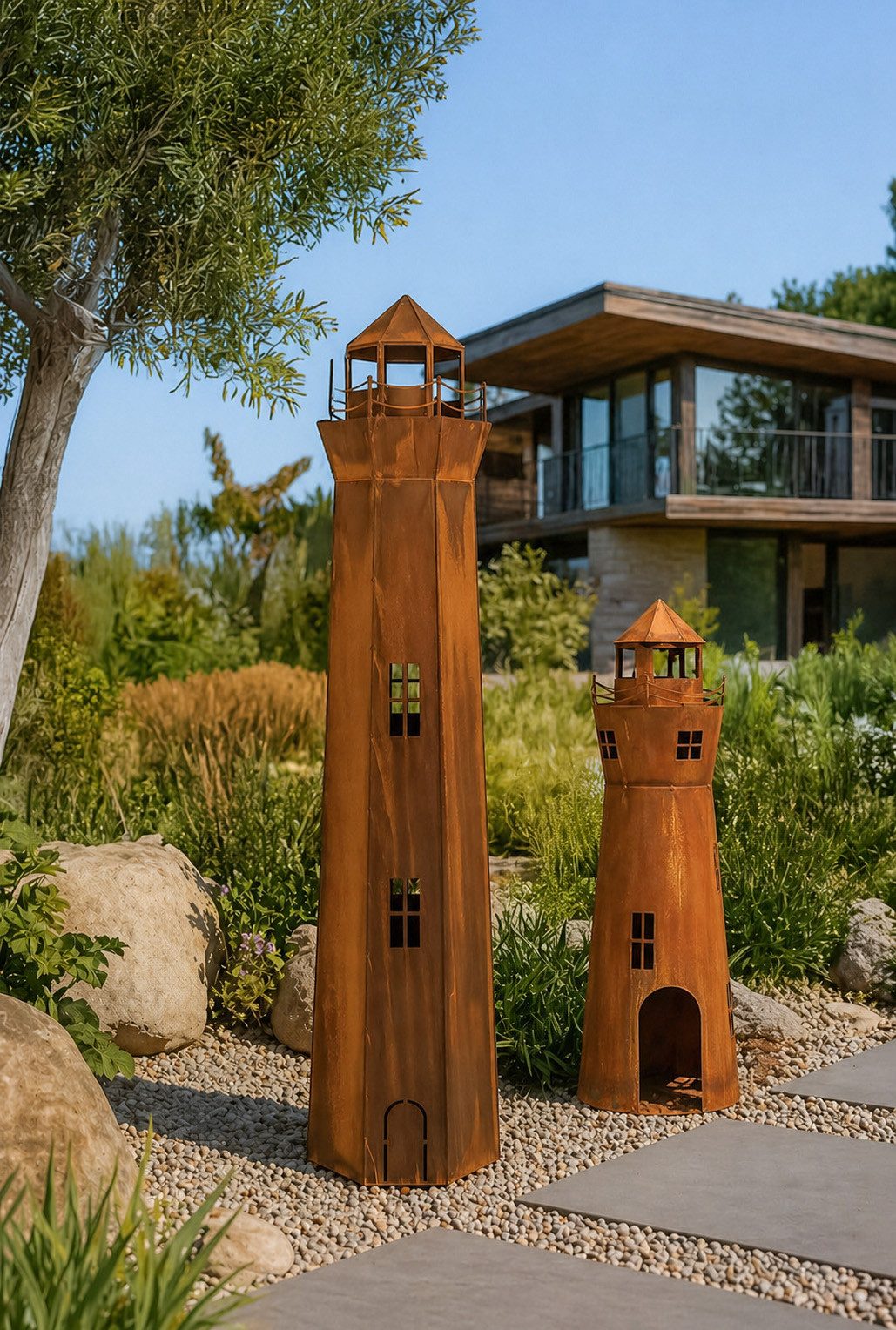 BADEKO Dekofigur Leuchtturm aus Edelrost in Cortenstahl-Optik