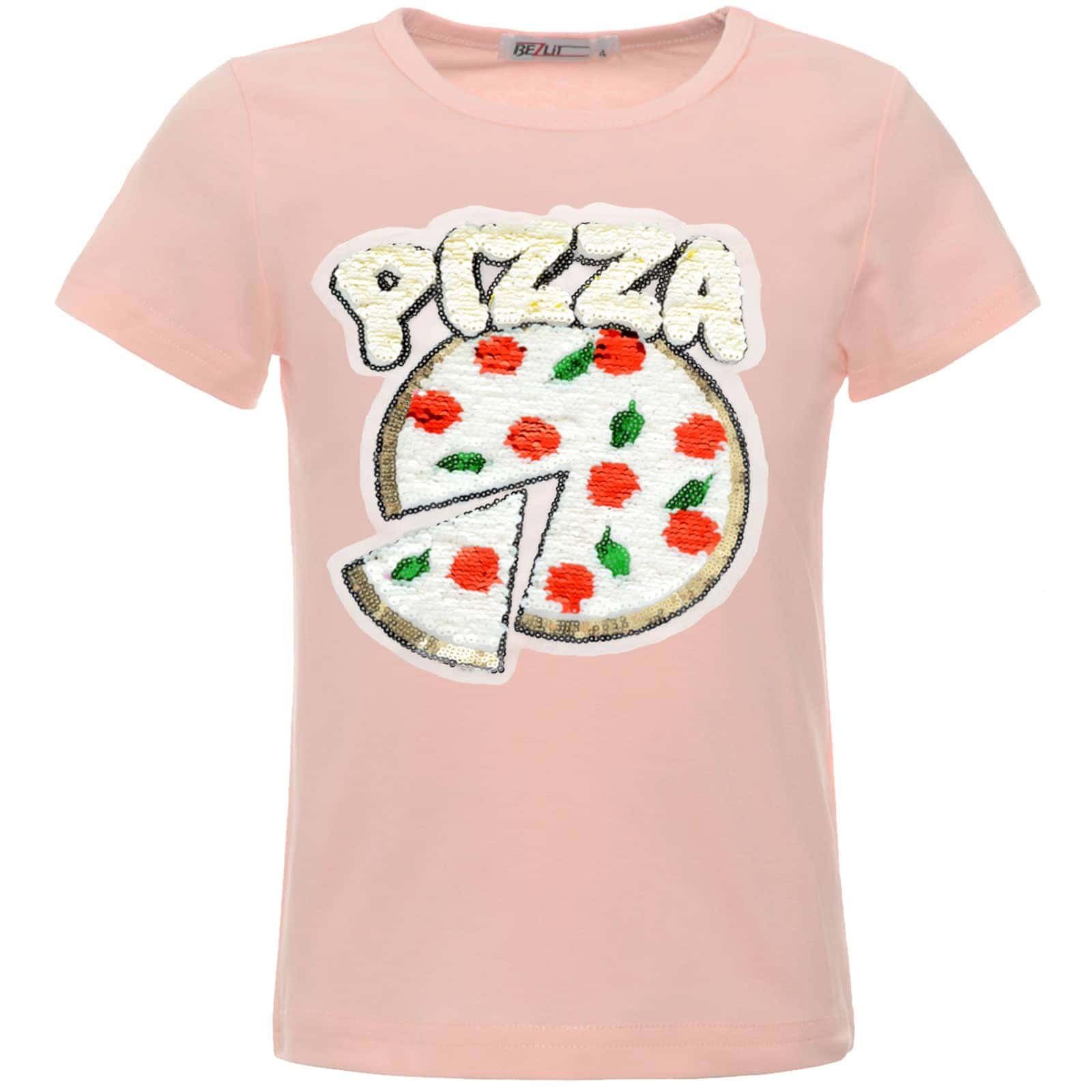 (1-tlg) Wendepailletten Mädchen Wende Rosa Motiv T-Shirt mit Paillettenshirt mit Pailletten PIZZA BEZLIT