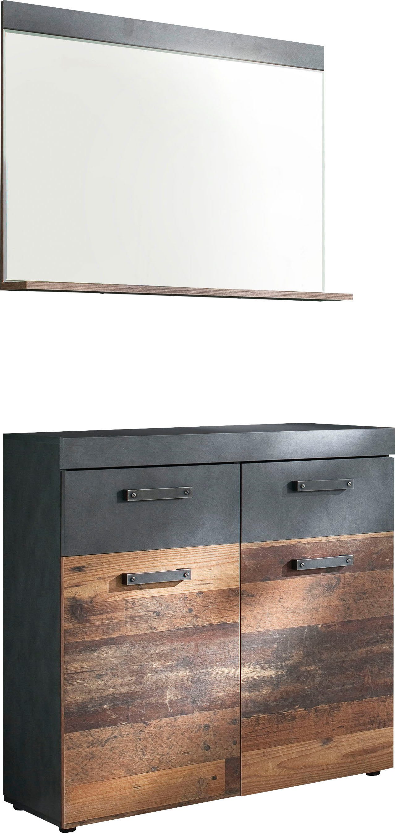 Home affaire Garderoben-Set Ilana, (Set, 2-St), Garderobenmöbel im modernen Industrial Style mit antikfarbenen Griffen