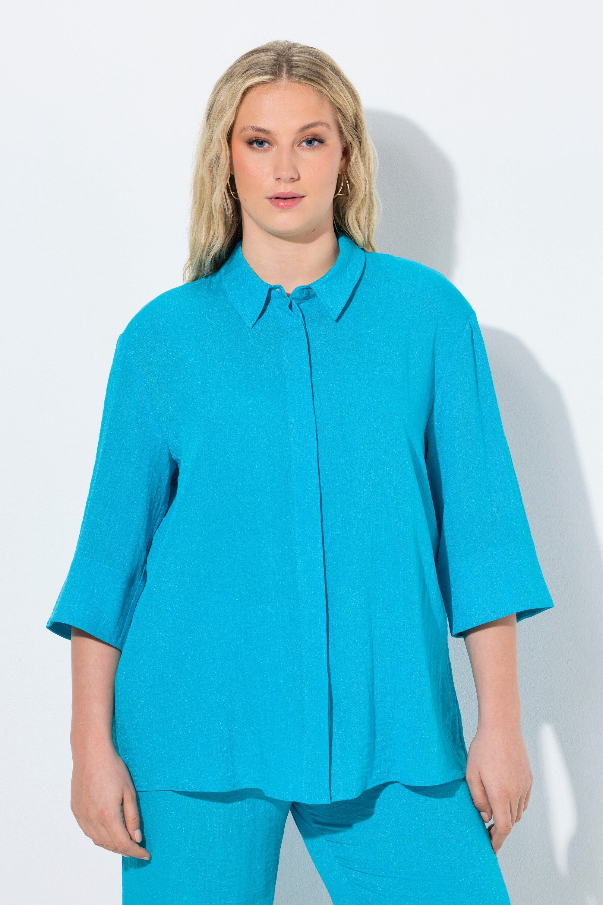 Hemdbluse Hemdbluse Rückenfalte Hemdkragen 3/4-Arm