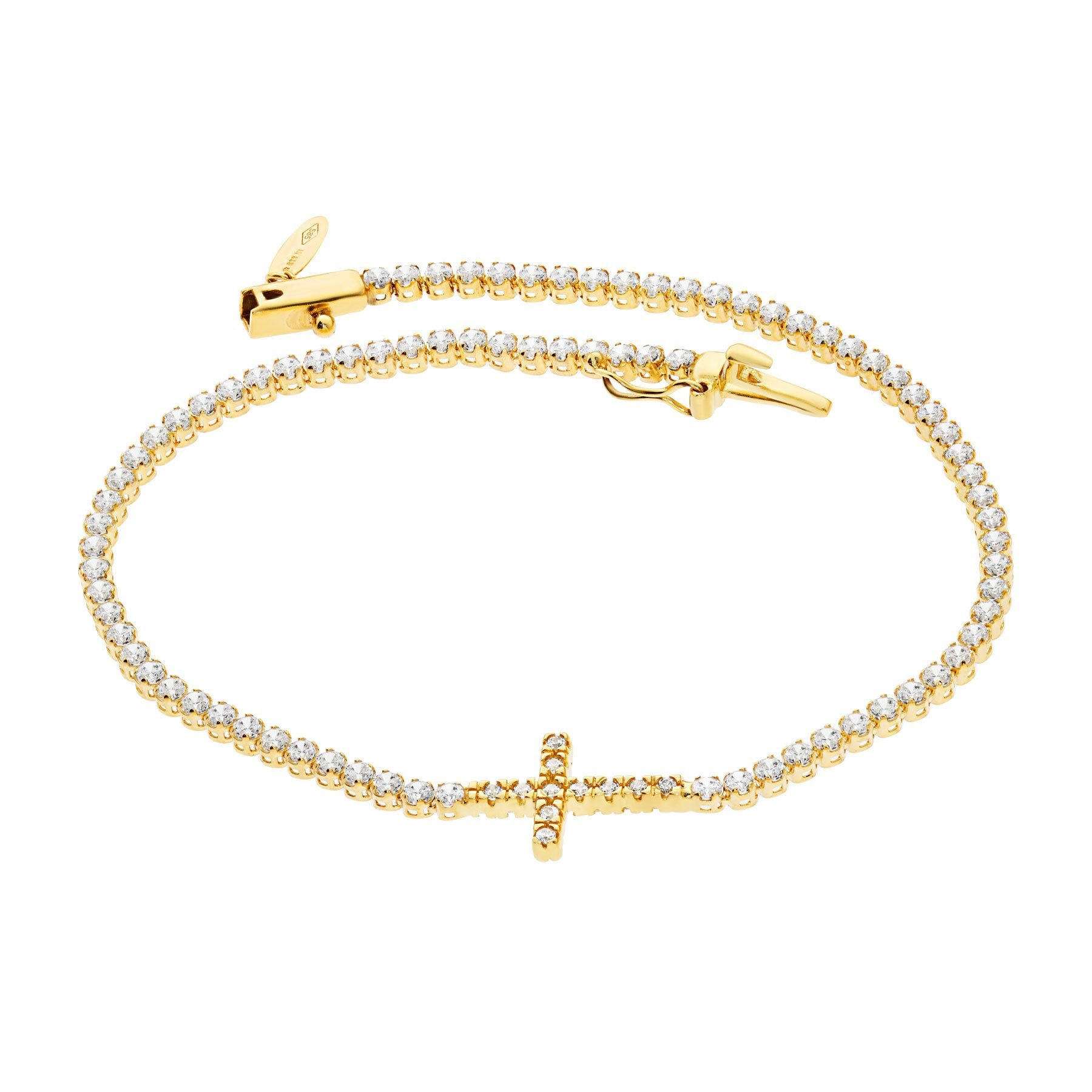Damen Schmuck Stella-Jewellery Goldarmband 585er Gelbgold Armband mit Kreuz und Zirkonia (inkl. Etui), Armkette Goldarmband Kreu