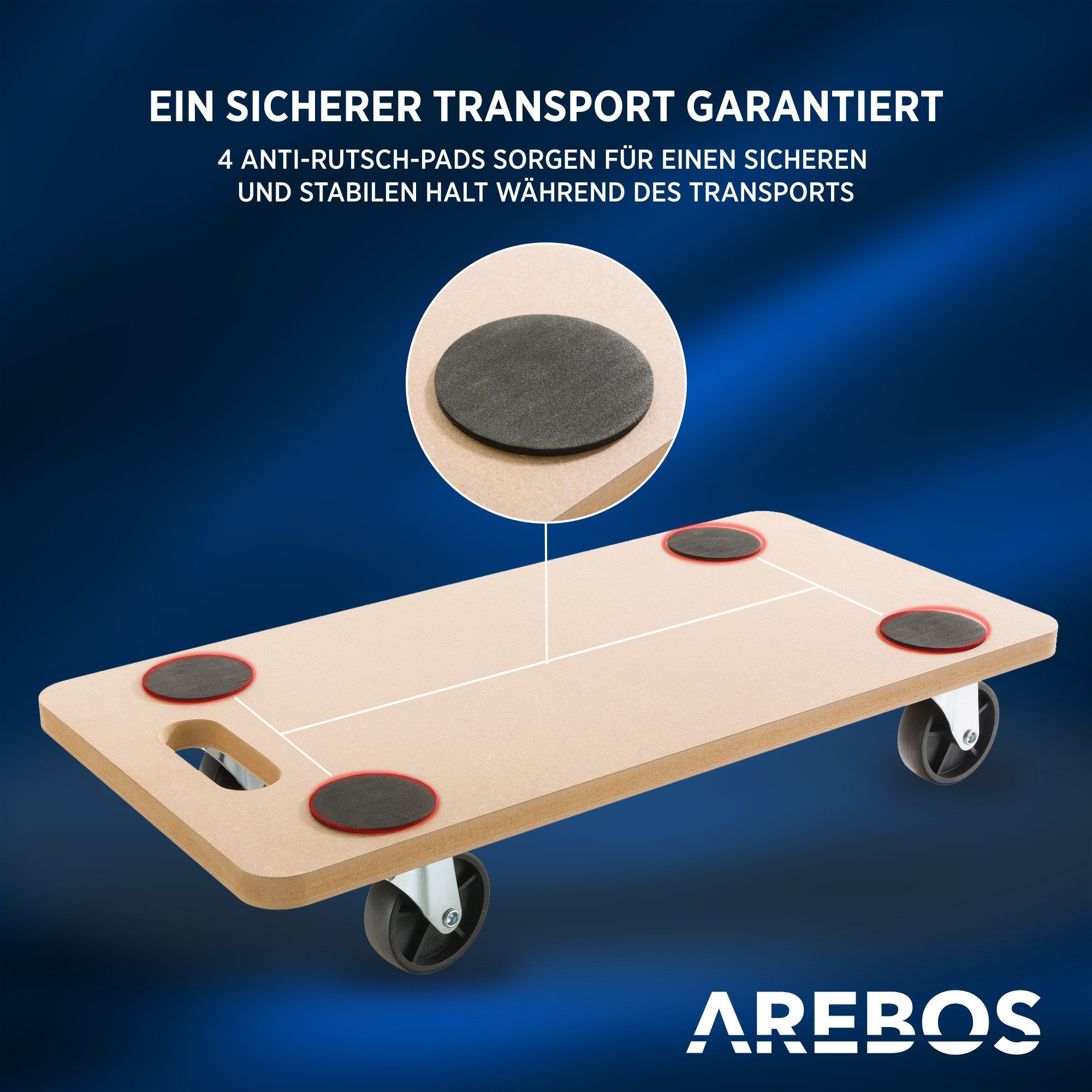 Arebos Rollbrett inkl. Gummipads, Transportroller, Transporthilfe für Umzug, (Set, 4-St., 2, 4 oder 6 Rollbretter), 360° Rollen, höchste Wendigkeit