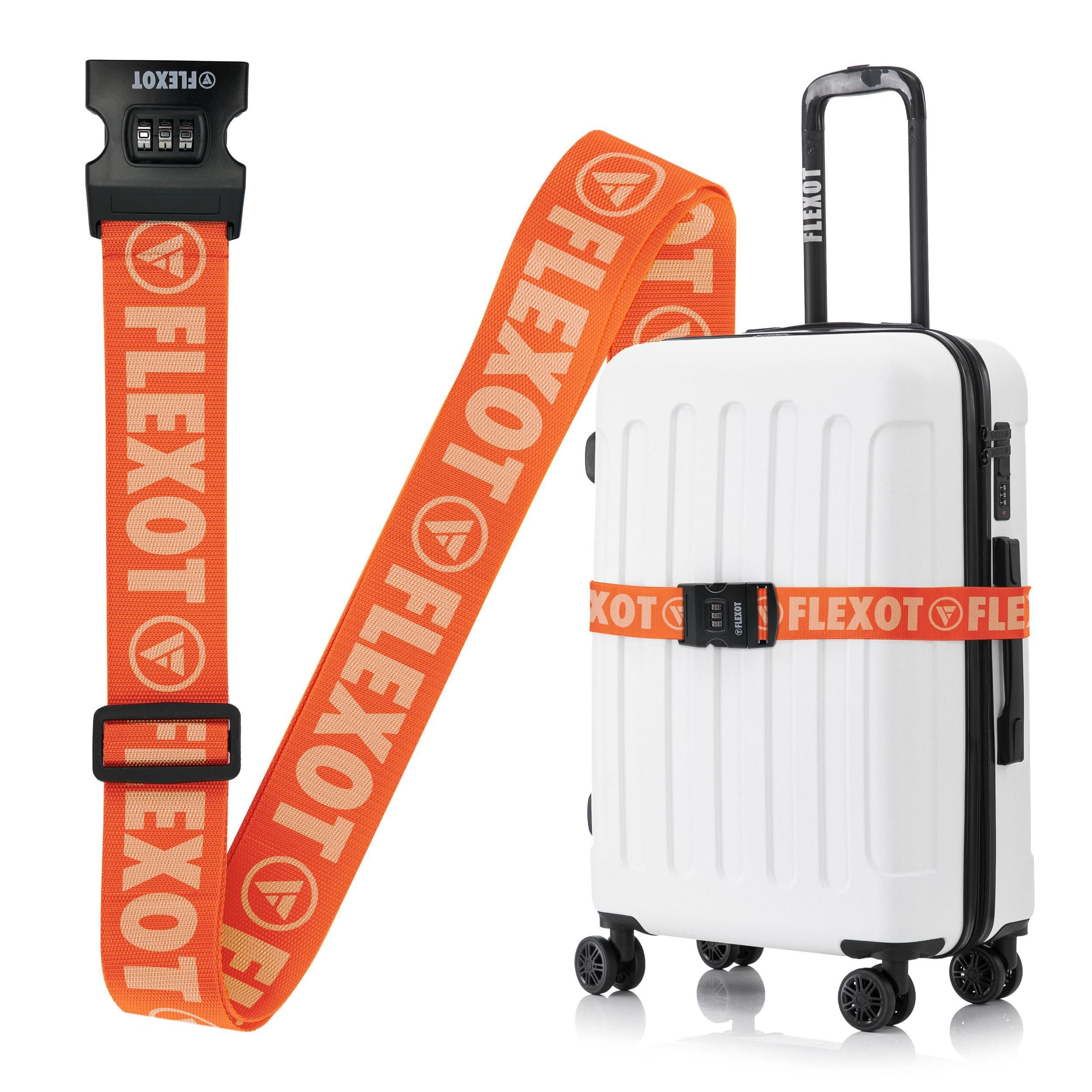 Flexot Koffergurt Koffergurt mit Zahlenschloss, verstellbare Länge, Namensschild, Flexibel anpassbarer und stabiler Gurt mit praktischer Schnalle