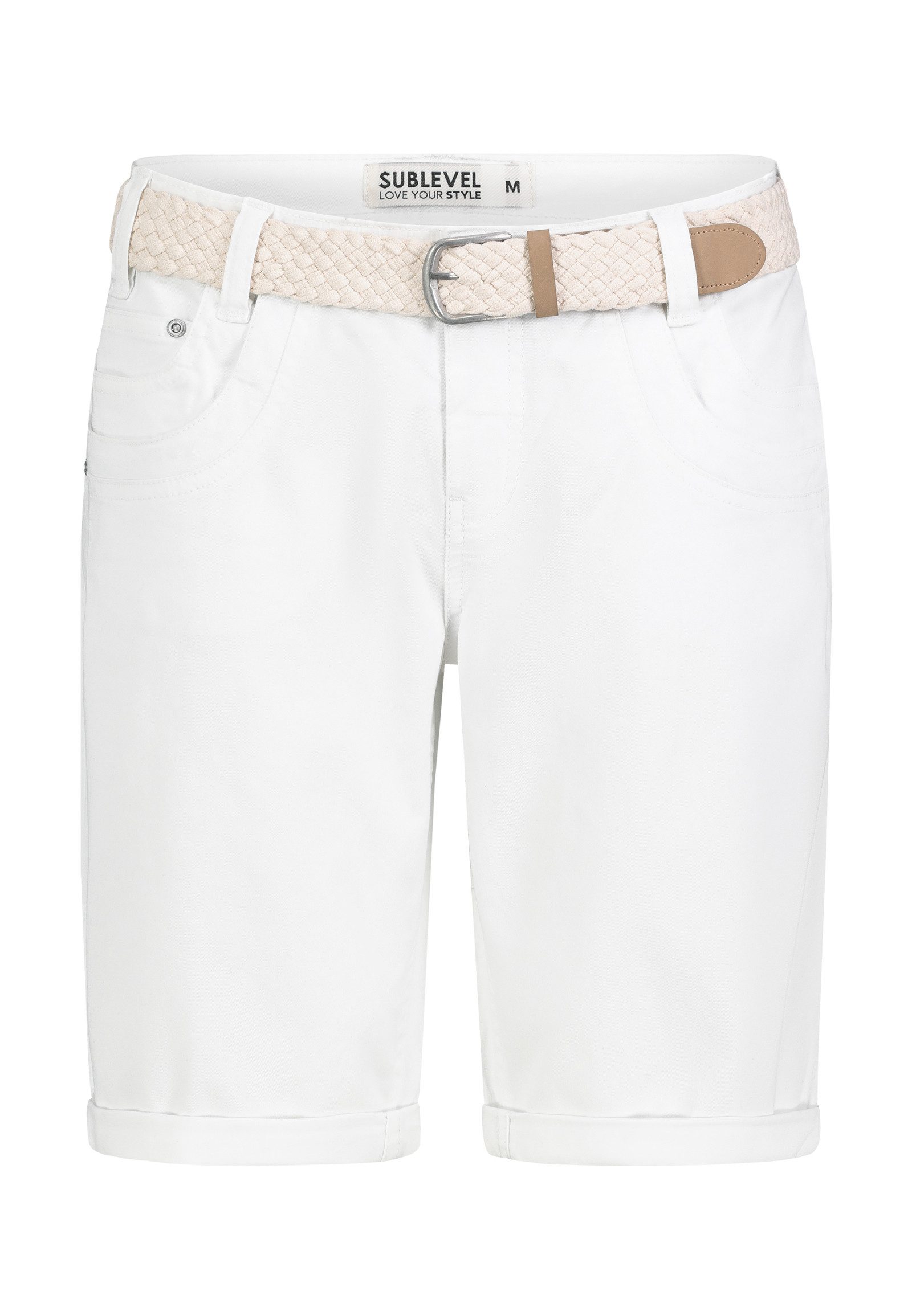 SUBLEVEL Bermudas Damen Sommer Stoffhose kurz mit buntem Flechtgürte Sommer günstig online kaufen