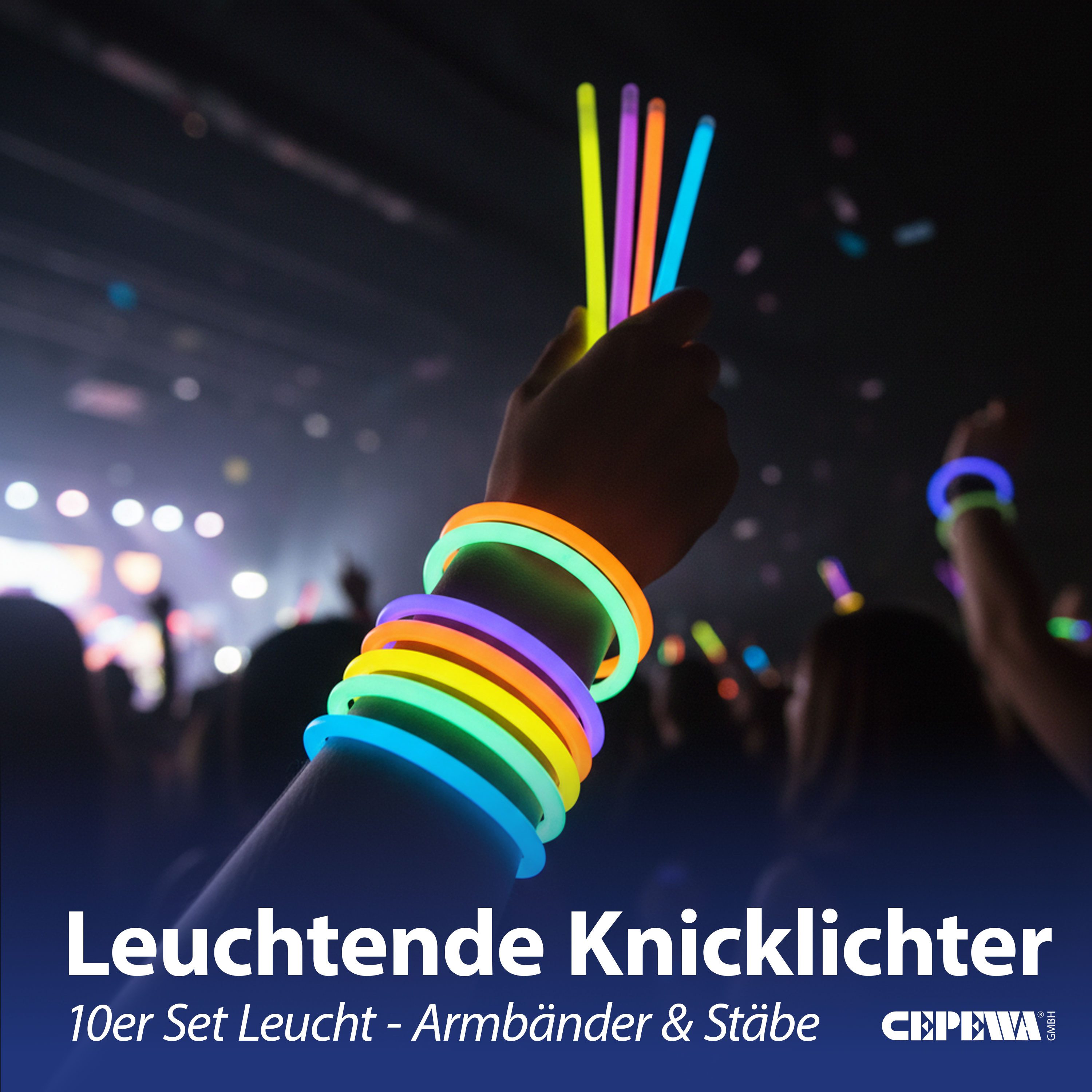 CEPEWA Knicklicht Knicklichter 10er Set Pappröhre 5 Neon-Farben H20cm PE 10 Konnektoren