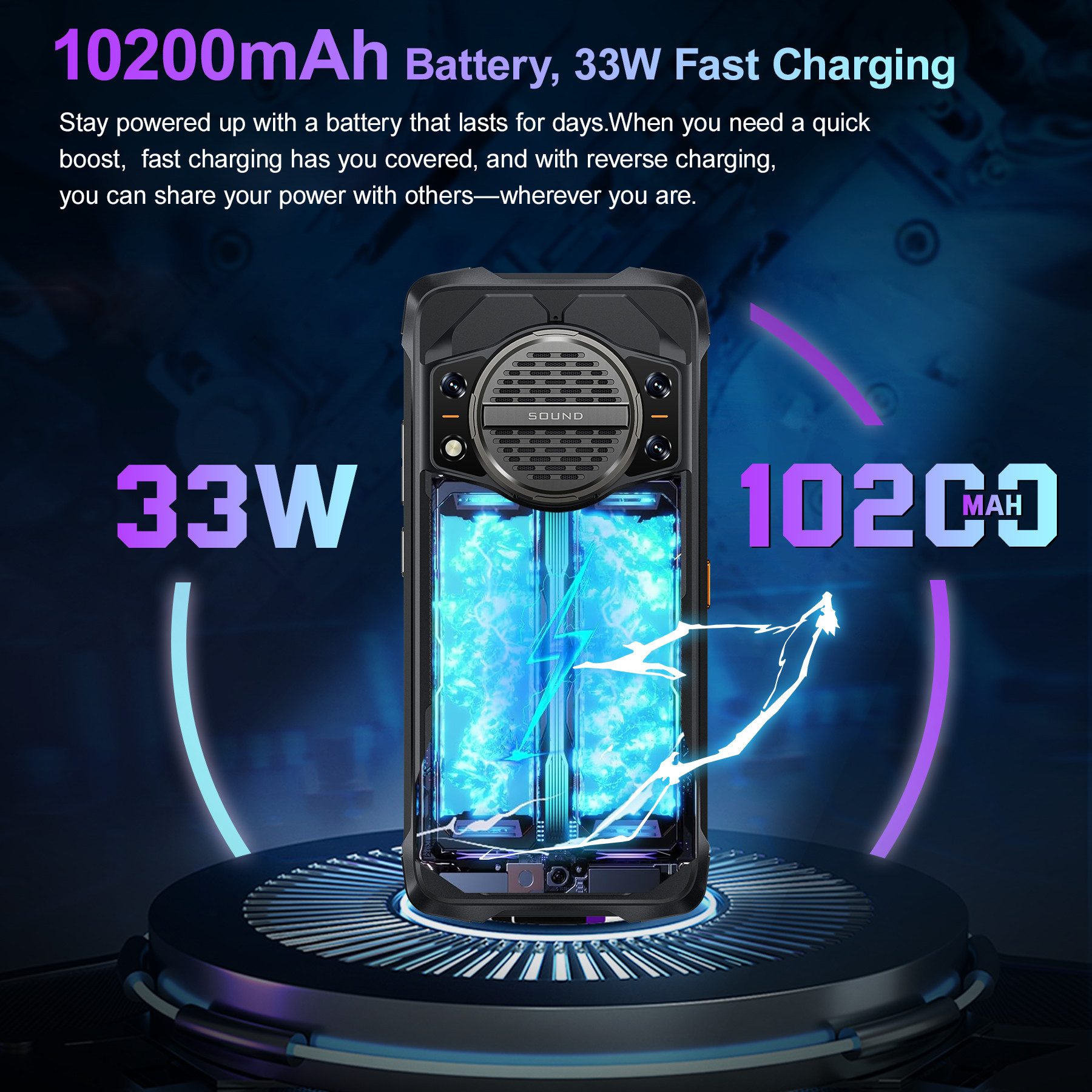 Cubot KingKong Power 3 Android 14 Smartphone (17,06 cm/6.72 Zoll, 256 GB Speicherplatz, 100 MP Kamera, 12GB RAM 256GB ROM, 10200 mAh, 33W Schnellladung, OTG, NFC, GPS, IP68) schwarz