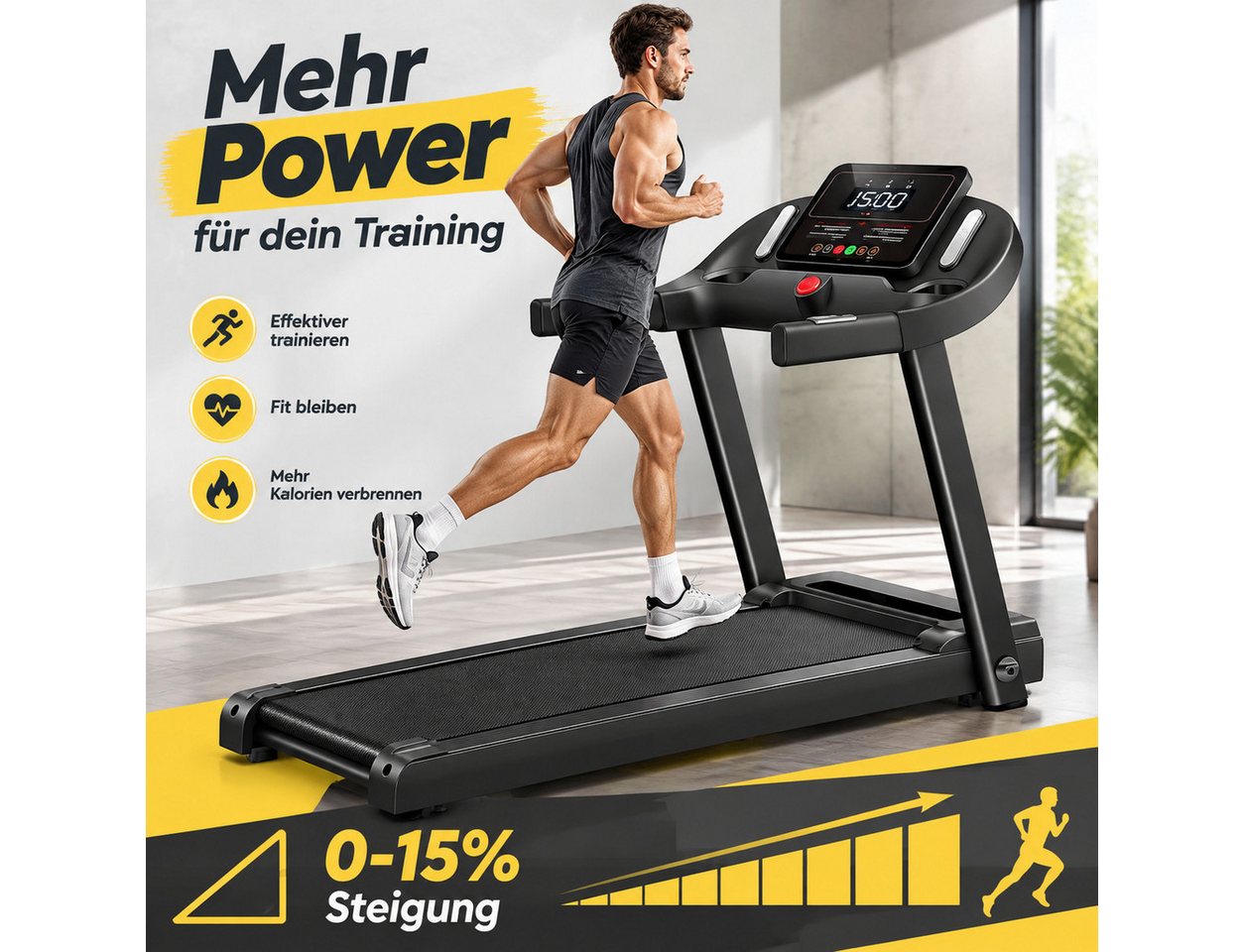 BAYMATE Laufband für Zuhause (Neigungsverstellung, max. Belastung 136 kg, Lauffläche 102 x 39 cm, oppelter Dämpfung, 3 PS, leisem Motor), …
