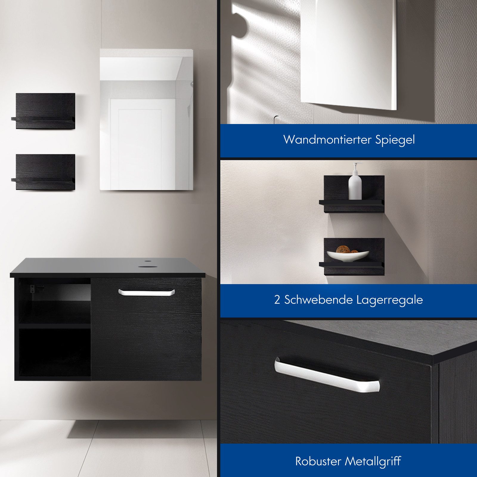 Puluomis Badezimmer-Set mit Spiegel, Badezimmerschrank mit 2 Regale ohne/mi günstig online kaufen