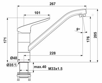 Ideal Standard Küchenarmatur IDEAL STANDARD CERAFLEX Unterfenster, chrom, HD