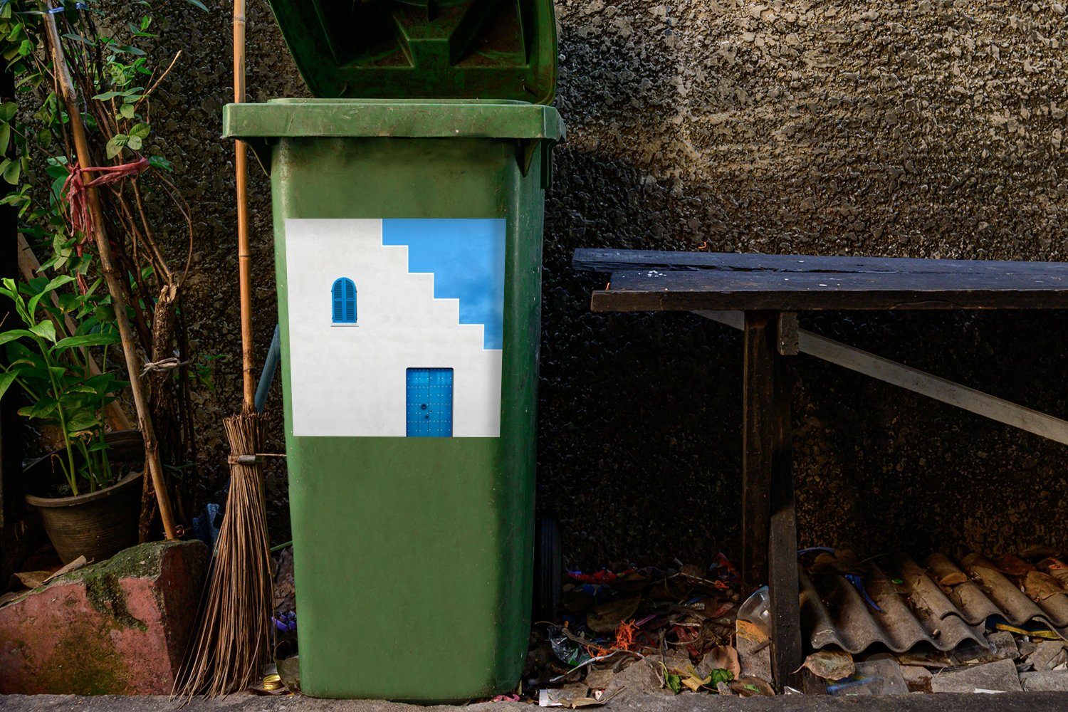 Wandsticker Mülltonne, Tür Abfalbehälter St), Container, Sticker, MuchoWow - Weiß - Mülleimer-aufkleber, (1 - Haus Blau