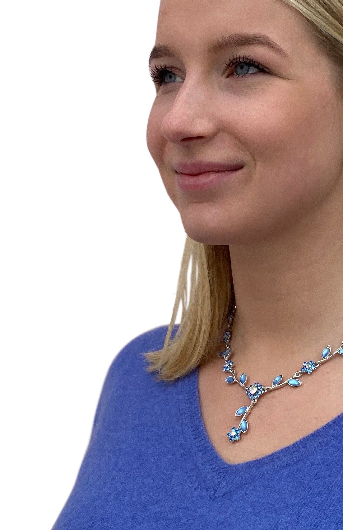 Mugello Collier Kette Fiori blau festlich elegant funkelnd Blumen