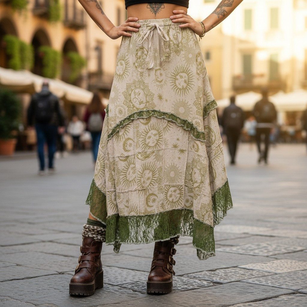 Guru-Shop Minirock Langer Boho Patchwork Zipfelrock Maxirock mit.. alternat günstig online kaufen