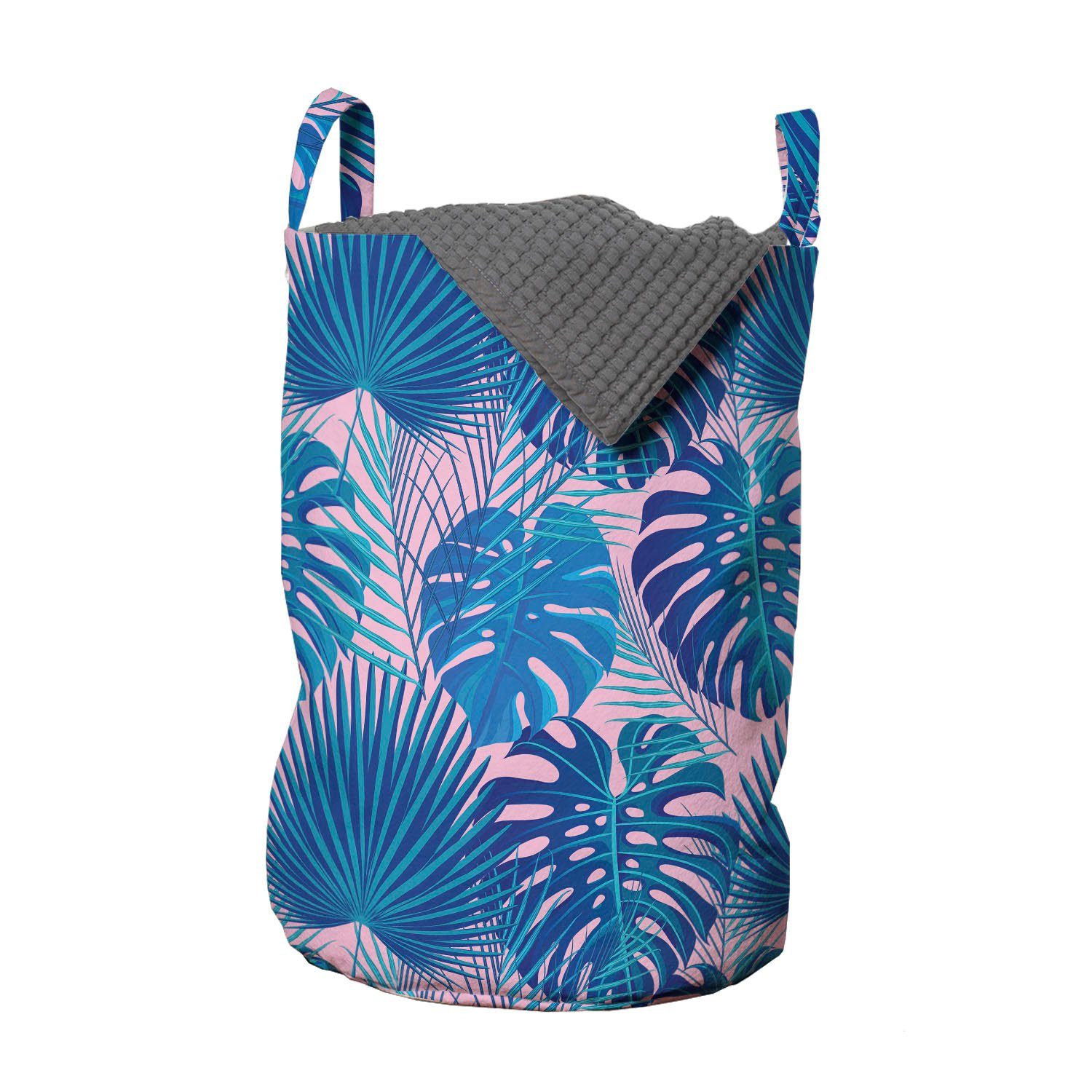 Abakuhaus Wäschesäckchen Wäschekorb mit Griffen Kordelzugverschluss für Waschsalons, Tropisch Exotische Palm Monochrome