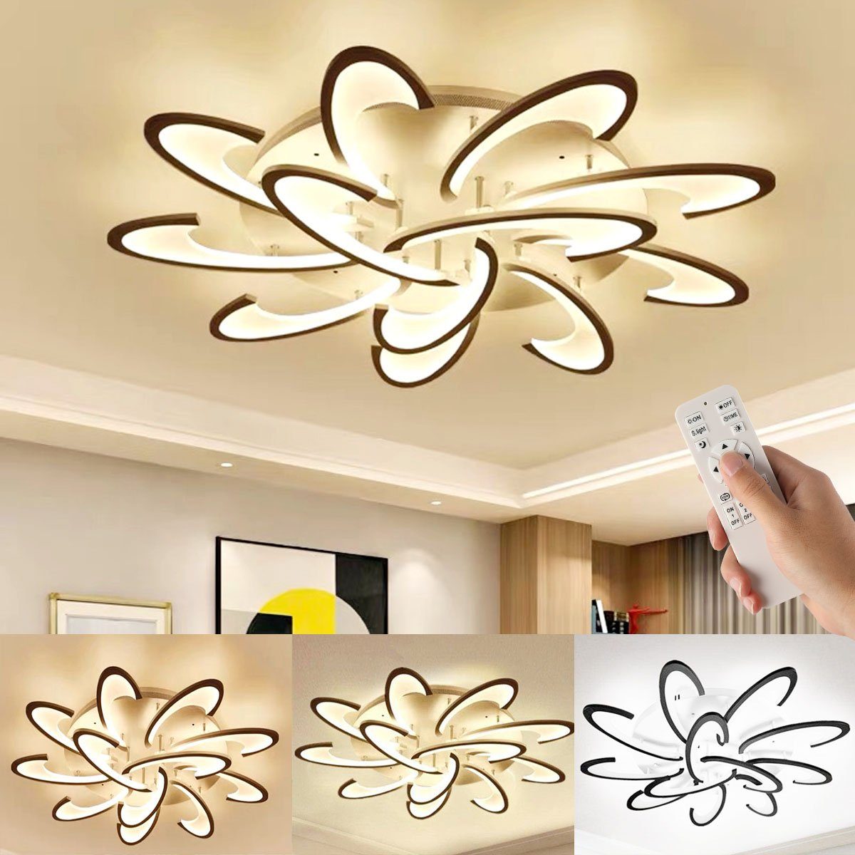 oyajia Deckenleuchte LED Deckenlampe in Blumenförmiges Design, Dimmbar mit Fernbedienung, LED fest integriert, Kaltweiß/Naturweiß/Warmweiß, 60W / 80W Modern Deckenleuchten, Schlafzimmer Wohnzimmer Flur Licht 120W LED Deckenlampe