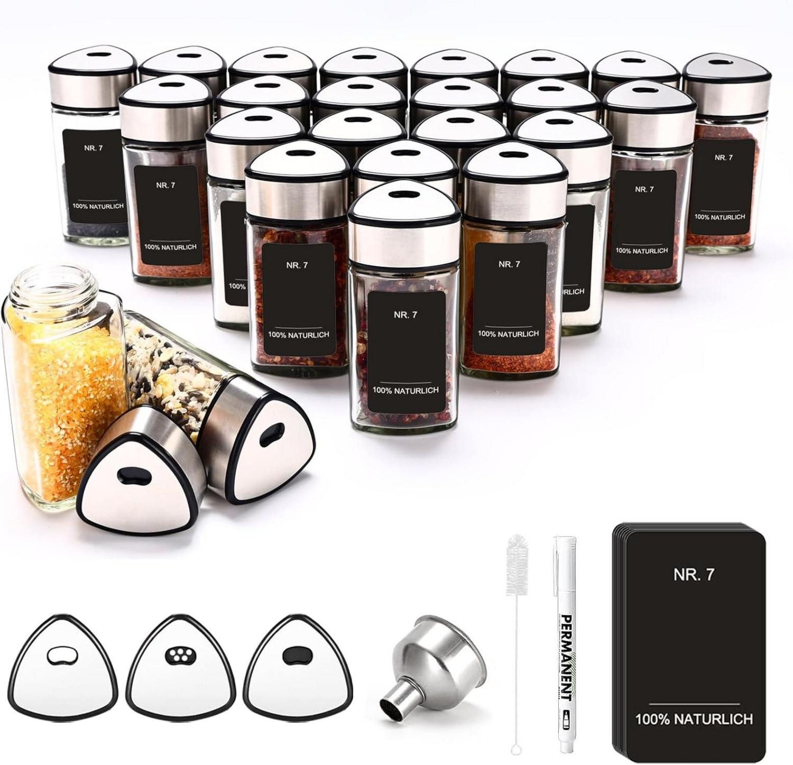 Gläser-Set Einzigartiges Gewürzgläser Set 24-teilig Herzform 100ml Drehdeckel