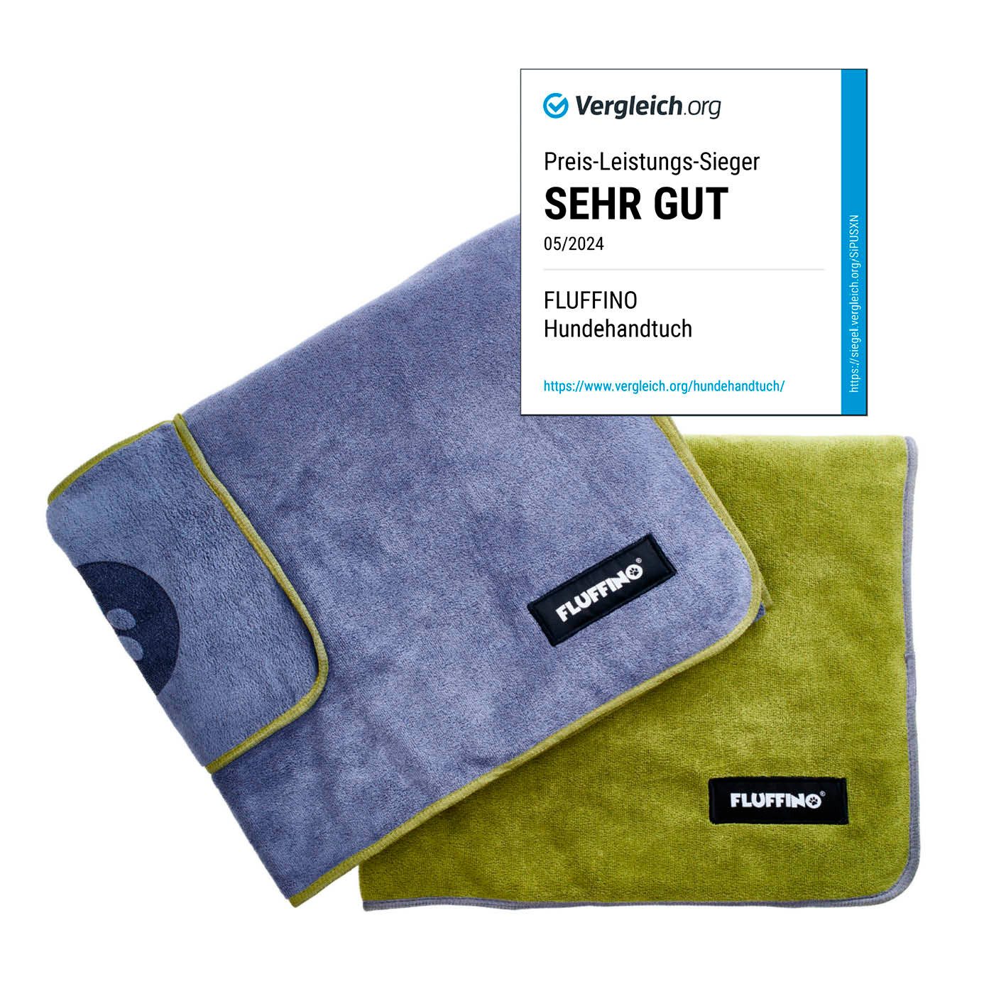 Hundehandtuch Mikrofaser – 2er-Pack - 120 x 70 cm - Grau & Grün