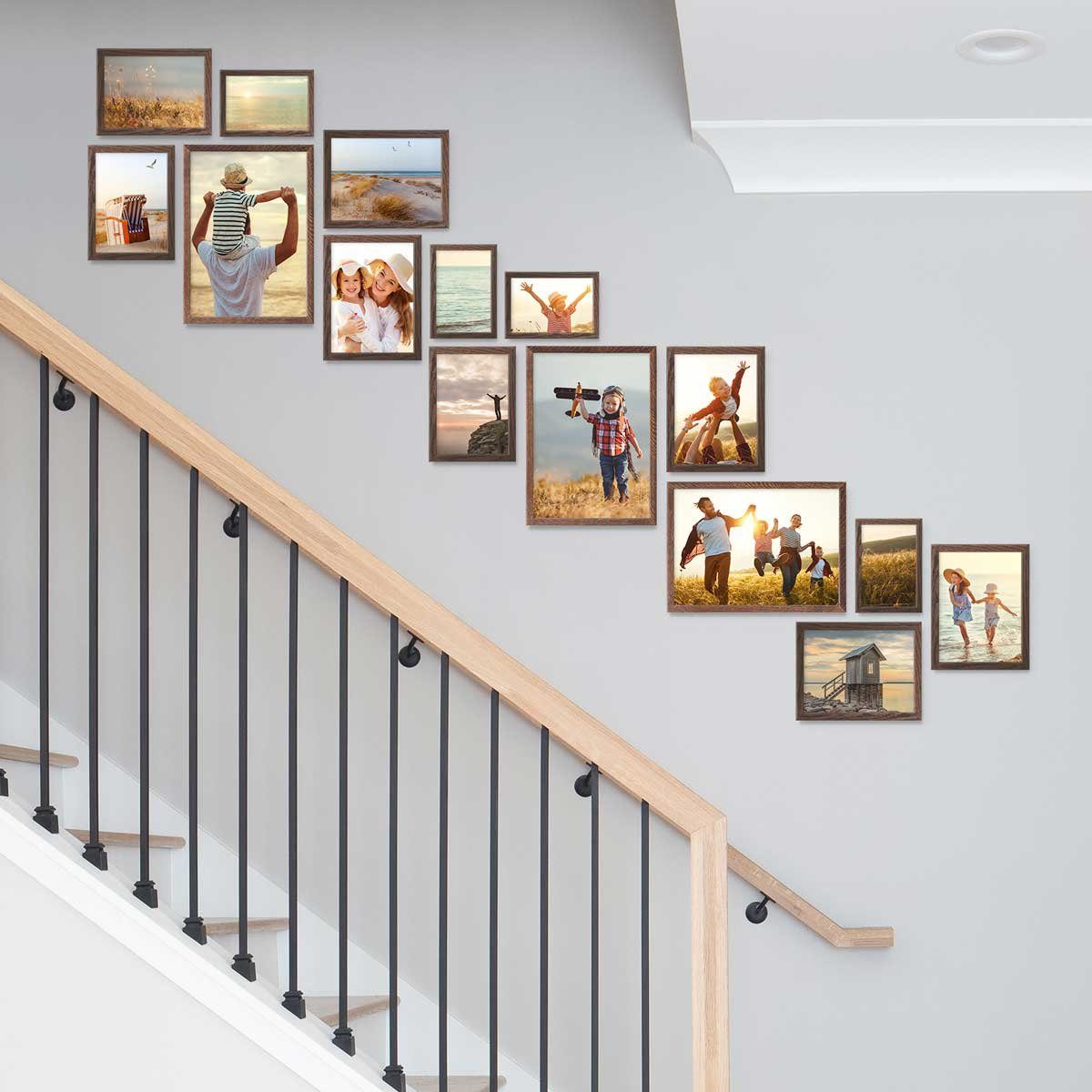 Acrylglas Bilderrahmen Echtholz-Rahmen, 10x15 Set dunkel cm Treppenhaus 21x30 15er bis PHOTOLINI Eiche