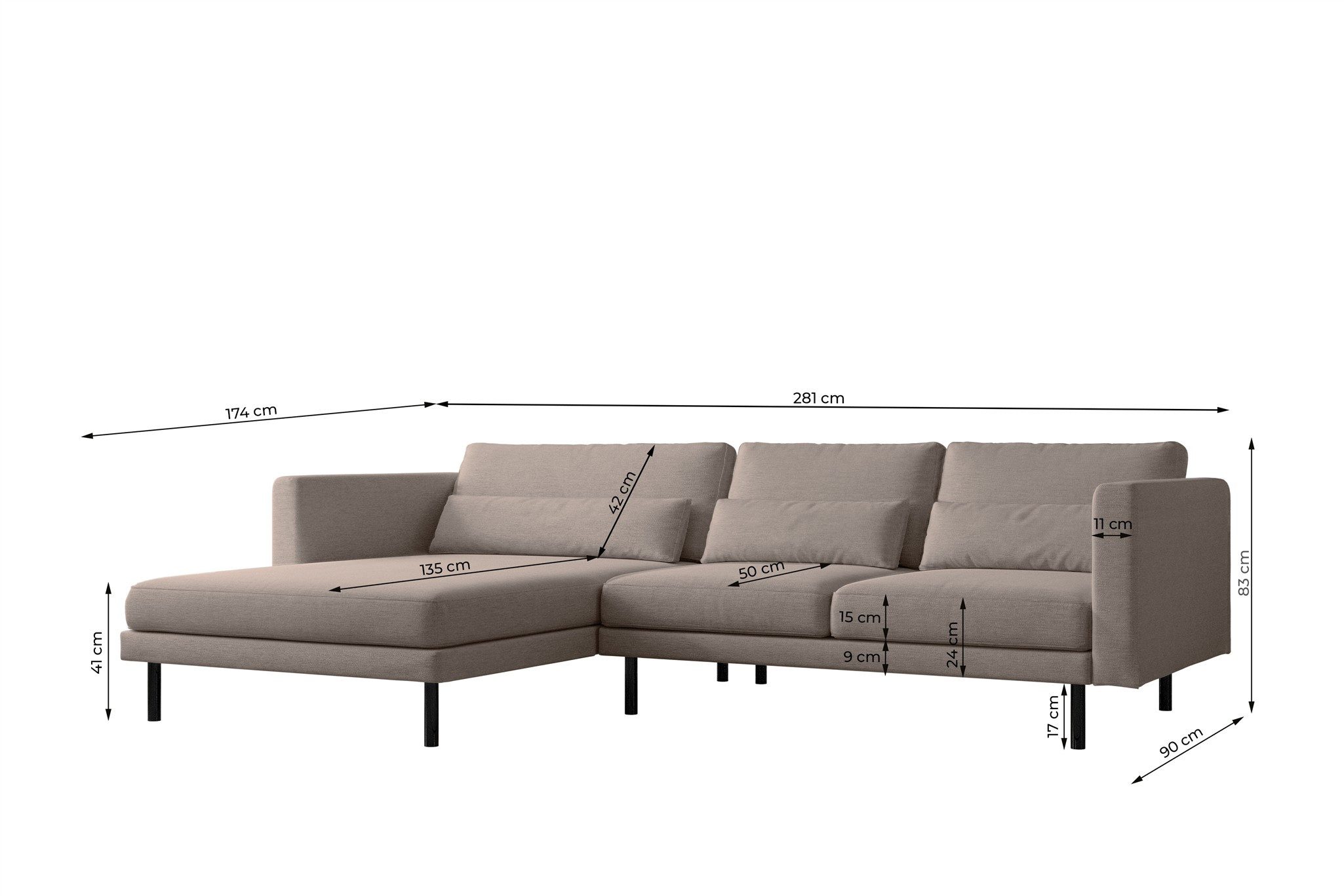 Fun Möbel Ecksofa Designersofa AGADA in Stoff, mit Ottomane Links oder Rechts, Rundumbezug