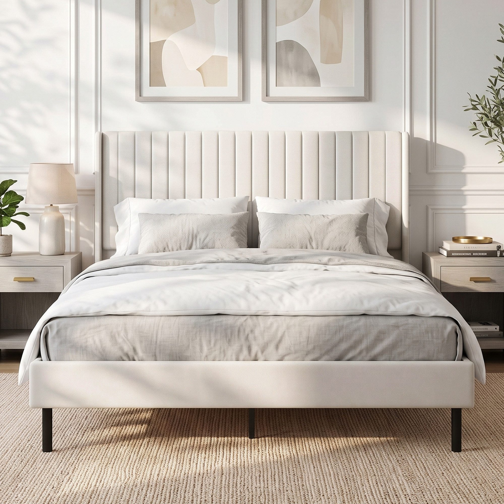 HOMCOM Bettgestell Polsterbett 140x200cm, Holland-Samt, gepolstertes Kopfteil, Beige (Set, 1-tlg., Bettgestell mit Lattenrost), Verstellbares Kopfteil, 15 cm Bodenfreiheit