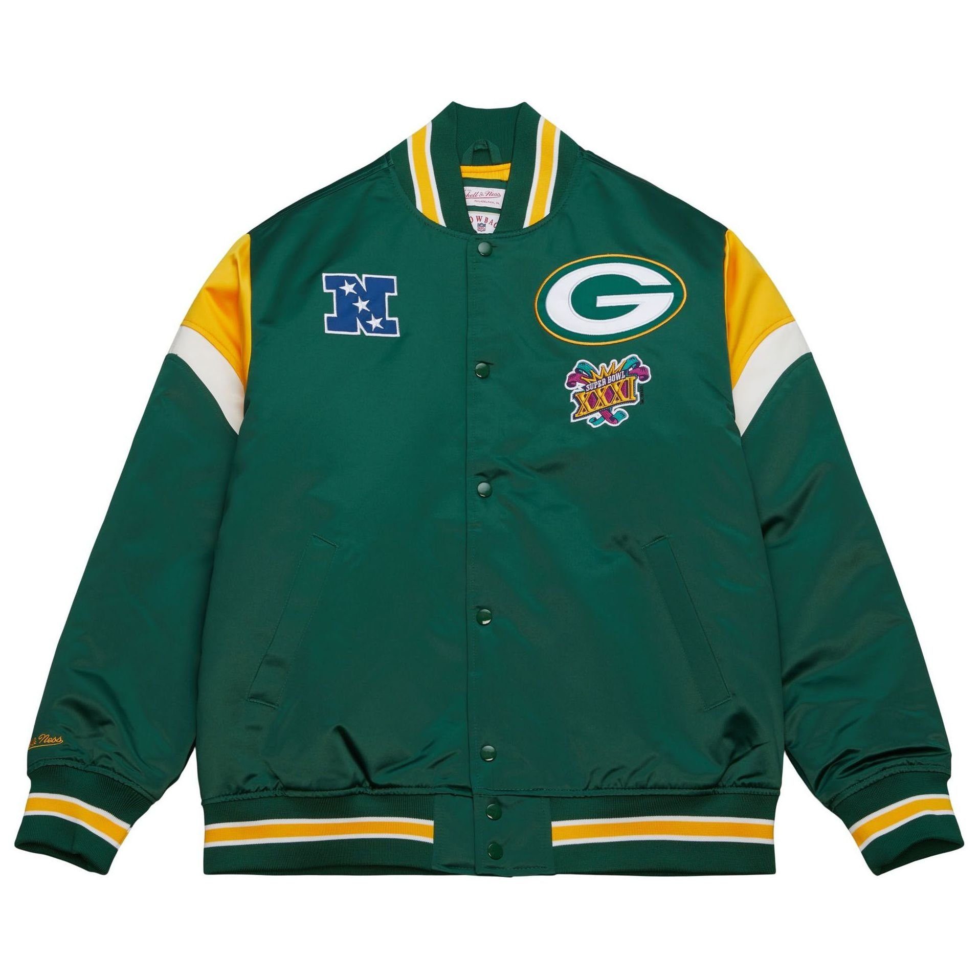 NFL Mitchell Ness & Bay Collegejacke Satin Heavyweight Packers Green