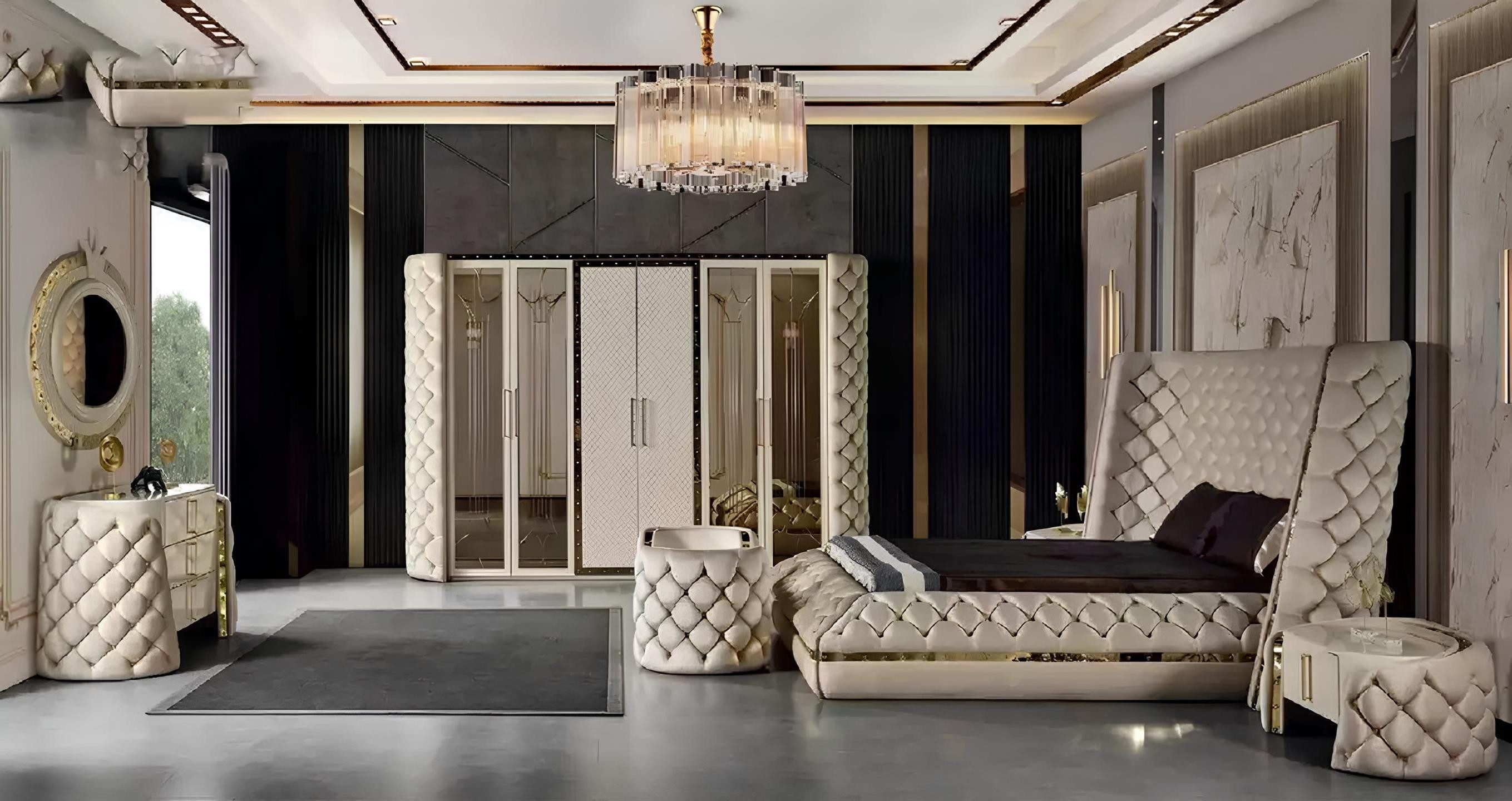Xlmoebel Komplettschlafzimmer 7-teiliges Chesterfield Möbel-Set für das Schlafzimmer mit Bett, (7-tlg., Schlafzimmer-Set), Hergestellt in Europa