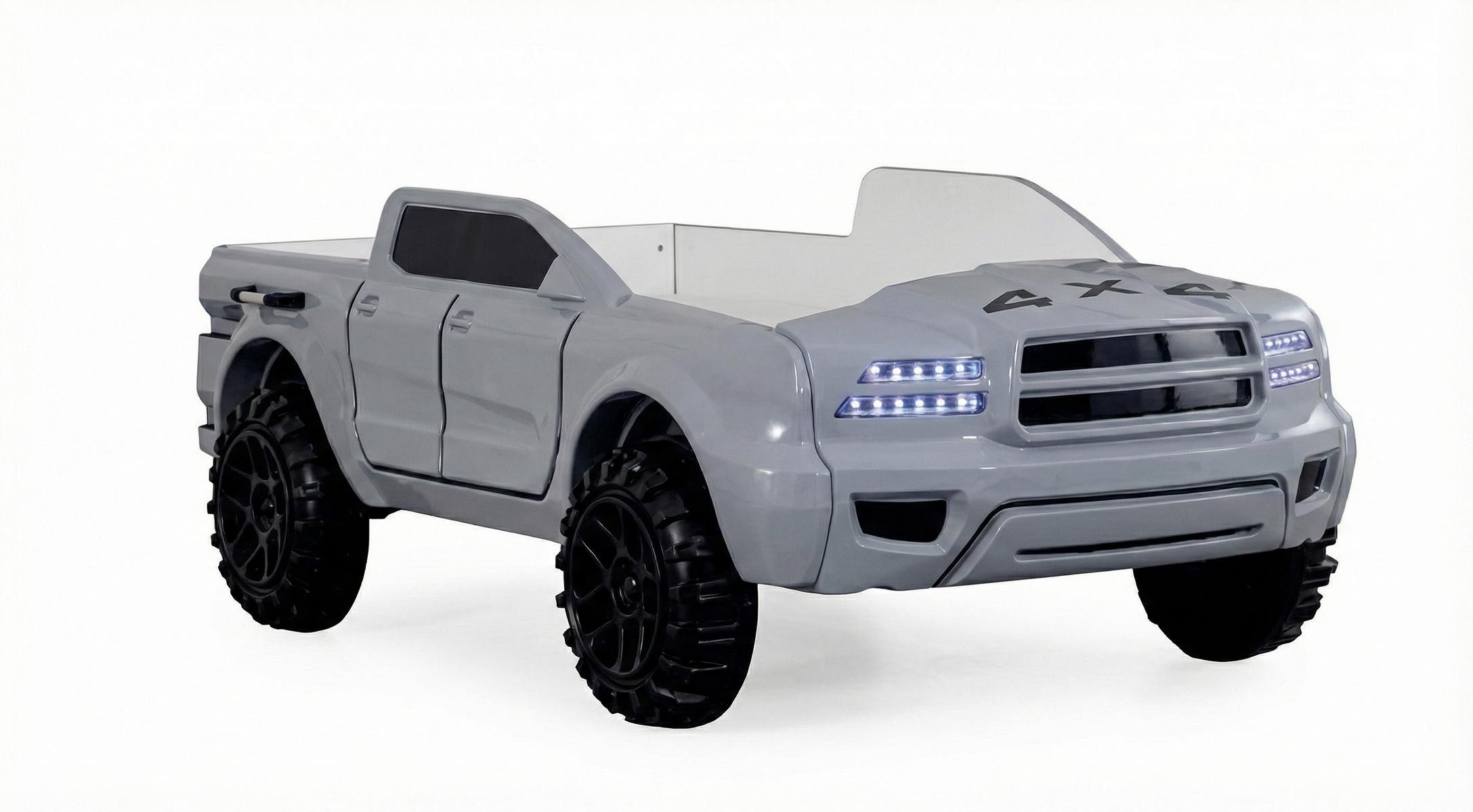 JVmoebel Autobett Graues Autobett im 4x4 Fahrzeug Design Mit LED Luxuriöses Kinderzimmer, Made in Europa