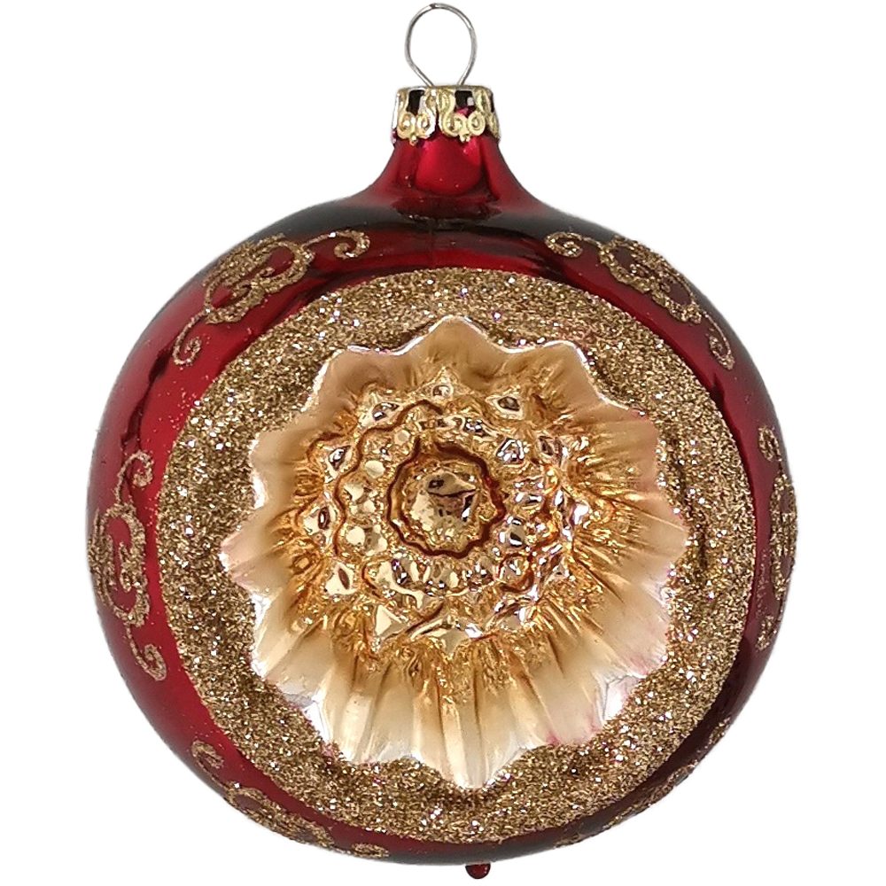 Reflexkugel, stierblut mundgeblasen, (1 St), Weihnachtsbaumkugel glanz handbemalt Thüringer Renaissanceband, Glasdesign